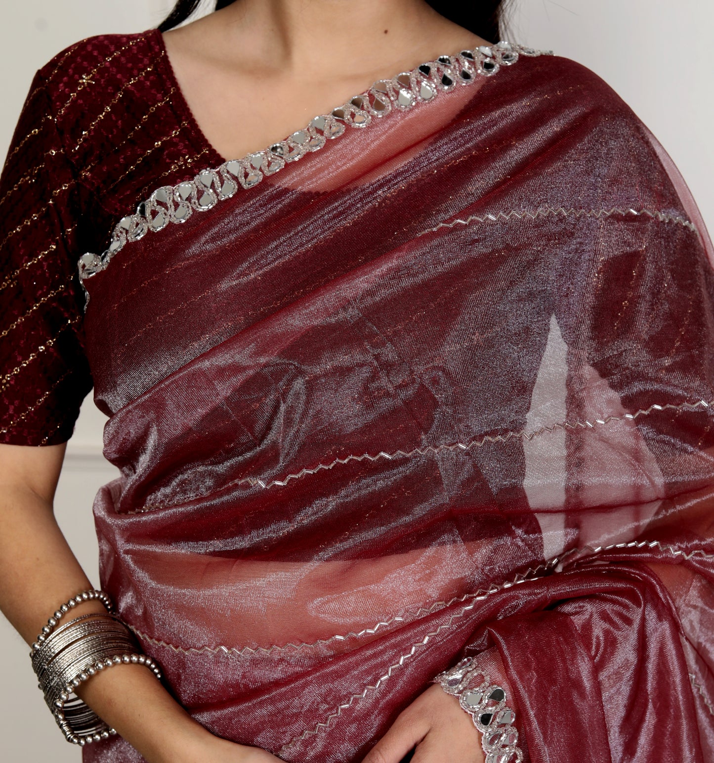 SHIMMER TWILL NET STRIPS HANDWORK SAREE