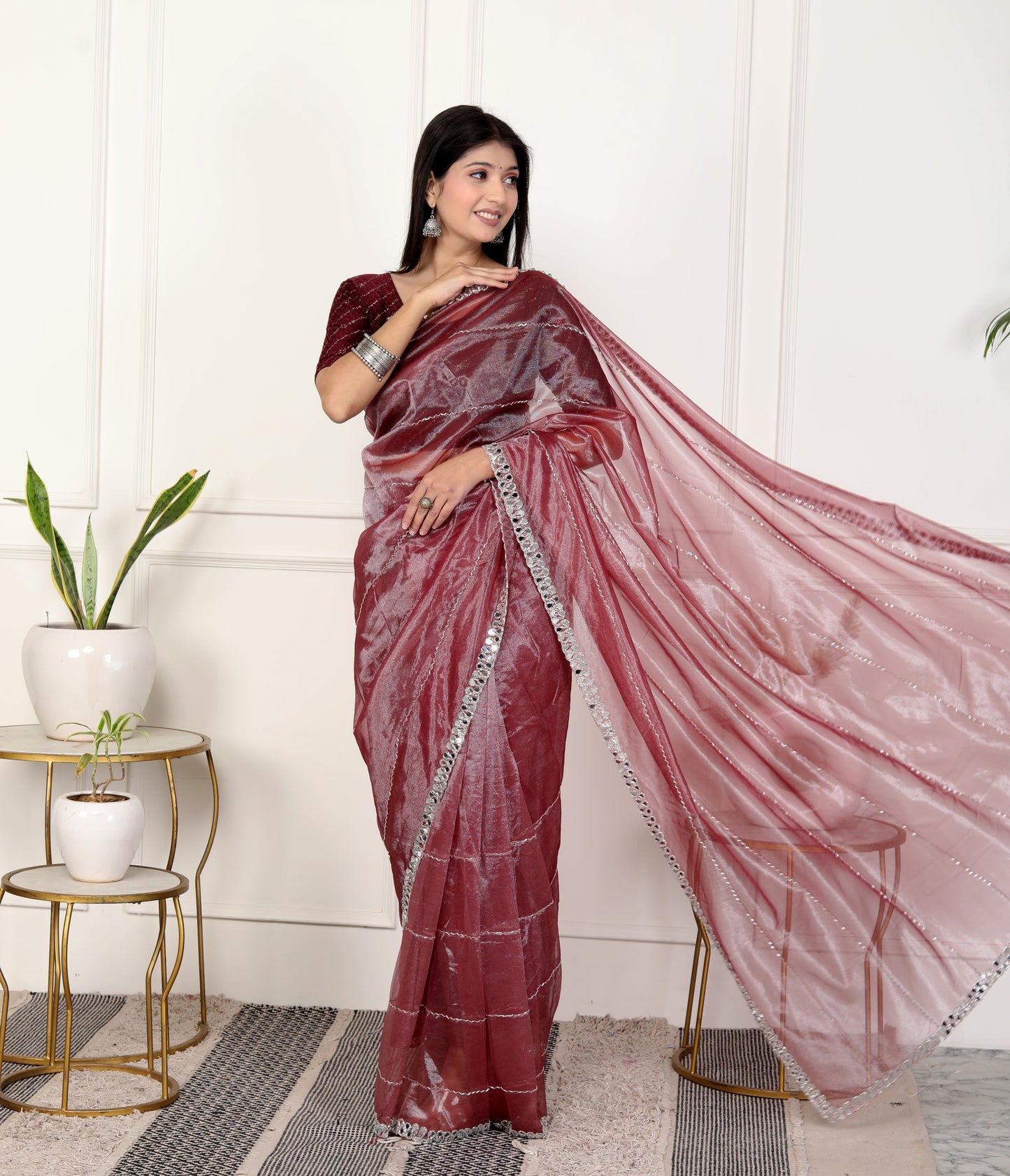 SHIMMER TWILL NET STRIPS HANDWORK SAREE