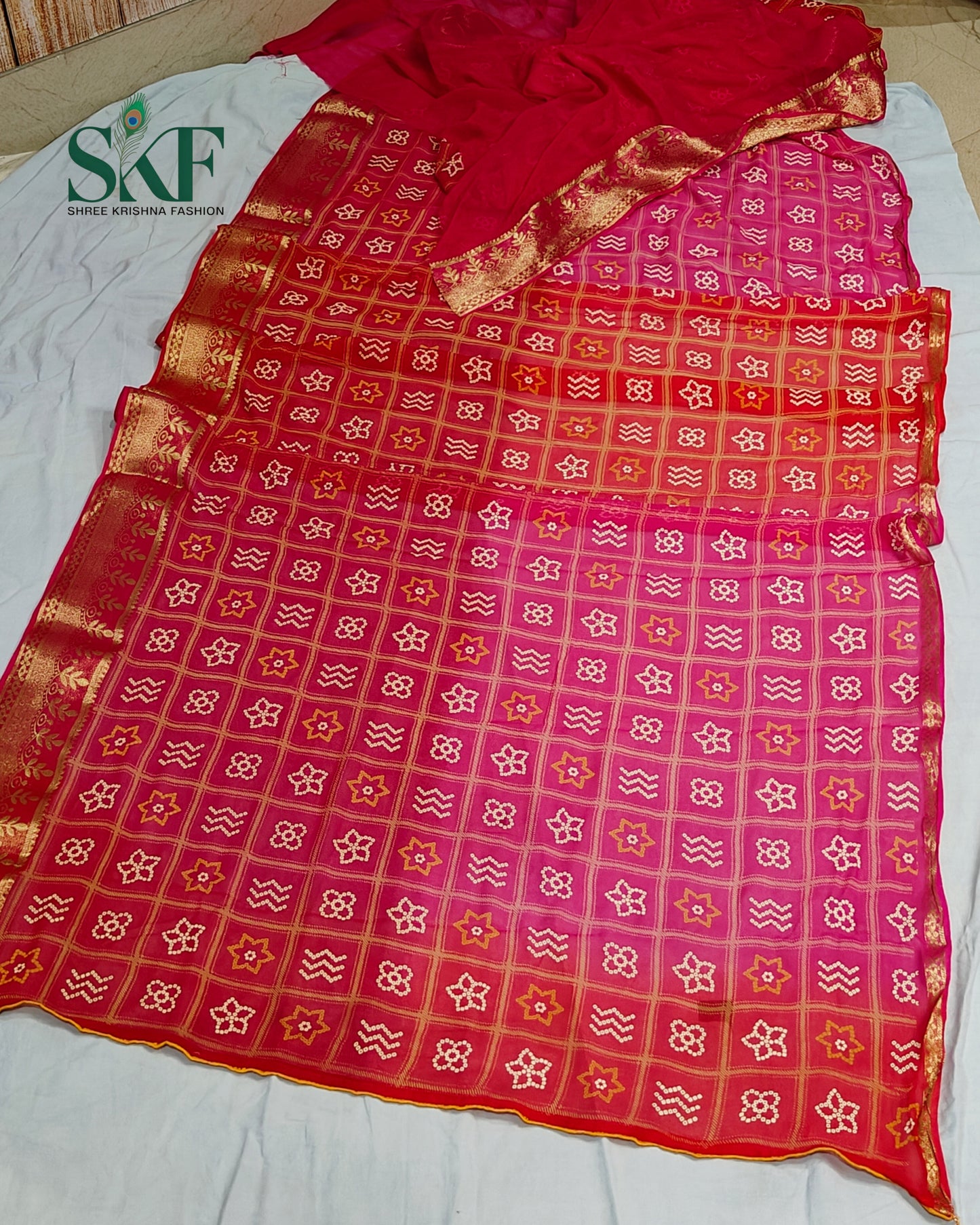 GEORGETTE GHATCHOLA BHANDHANI OMBREDYE WEAVING SAREE BY SKFBHOLUBHAI