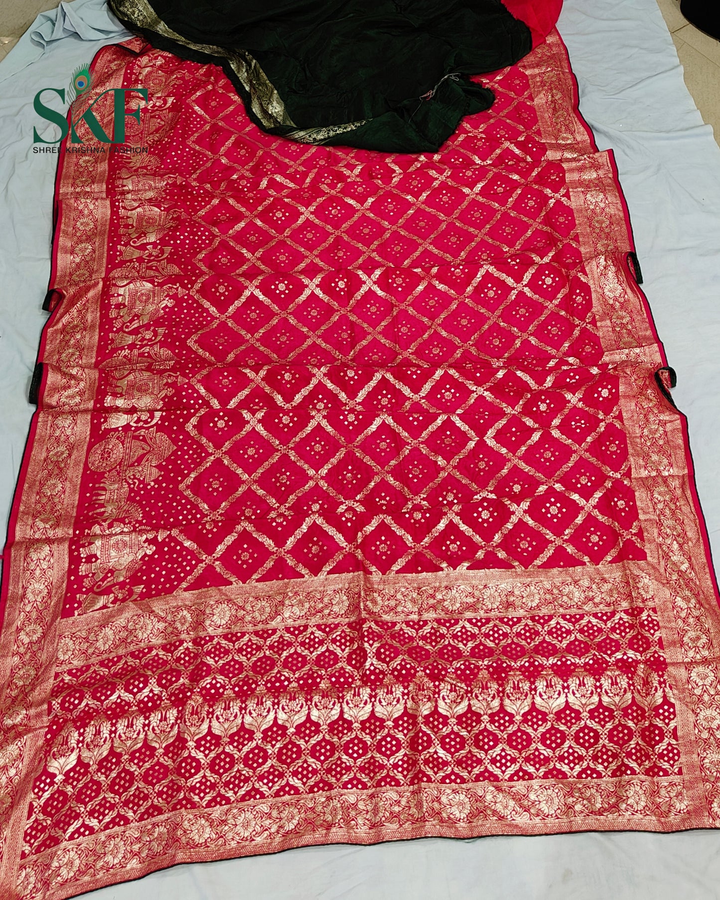 DOLA SILK MOTIF JAAL WEAVING WORK RANIPINK SAREE BY SKFBHOLUBHAI