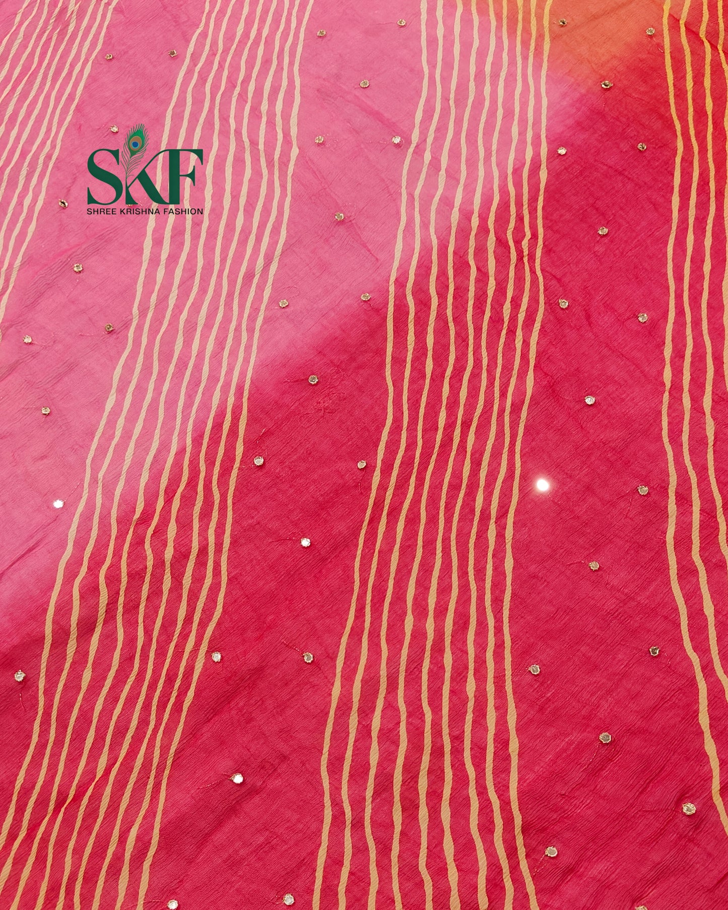 CHIFFON LEHRIYA OMBRE DYE AARI MIRROR WORK BUTTY MULTICOLOUR SAREE BY SKFBHOLUBHAI