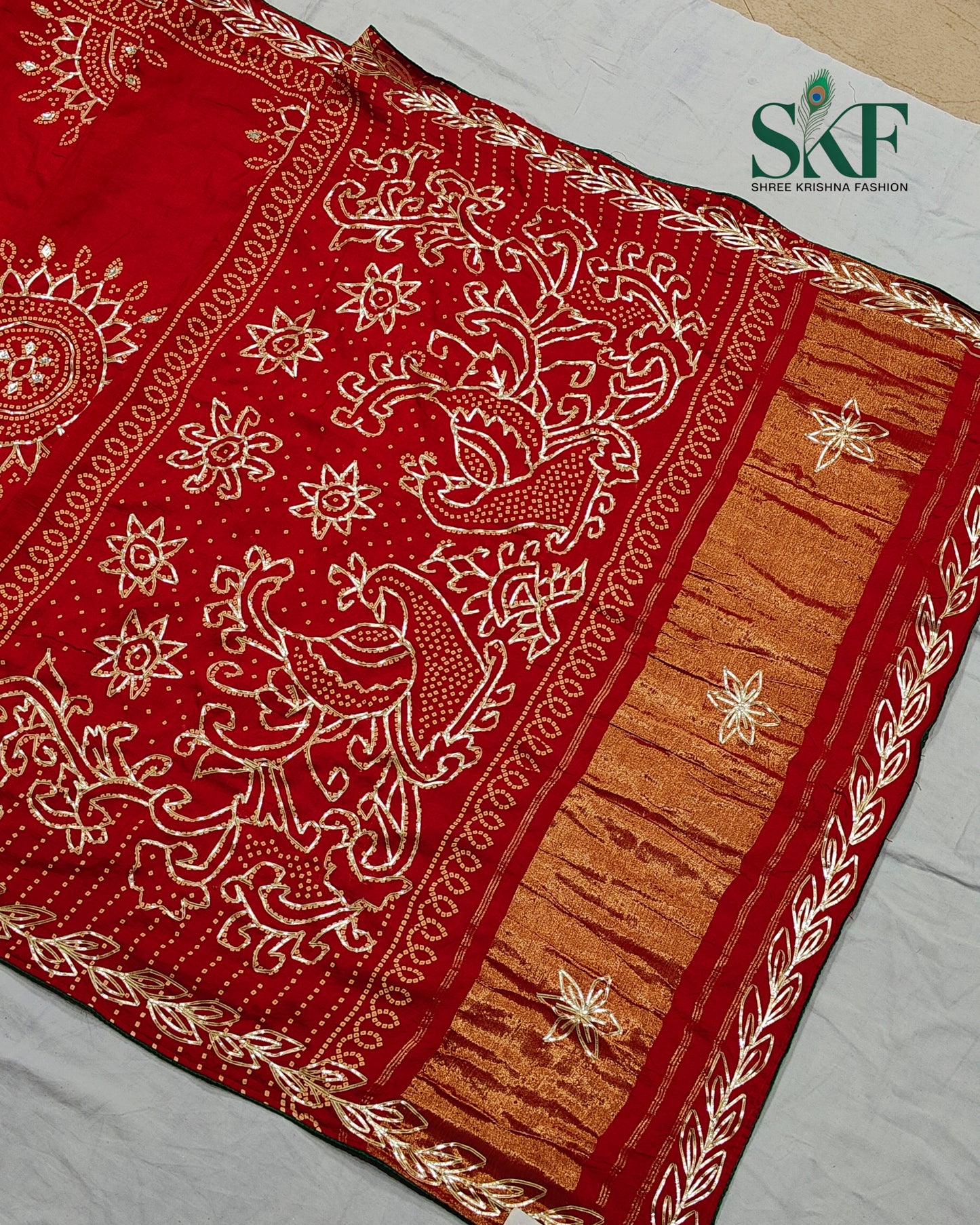MODAL SILK BHANDHANI KACHAGOTTA WORK RED SAREE BY SKFBHOLUBHAI