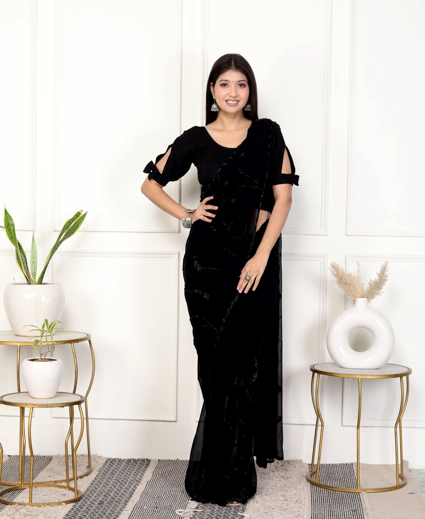 GEORGETTE BLACK KARDANA JAAL HANDWORK SAREE BY SKFBHOLUBHAI