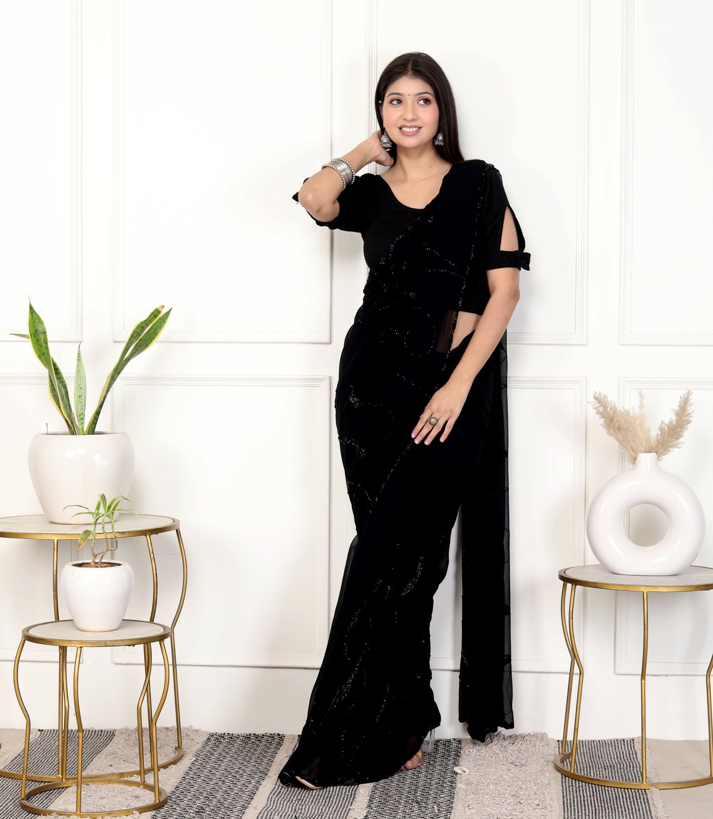 GEORGETTE BLACK KARDANA JAAL HANDWORK SAREE BY SKFBHOLUBHAI
