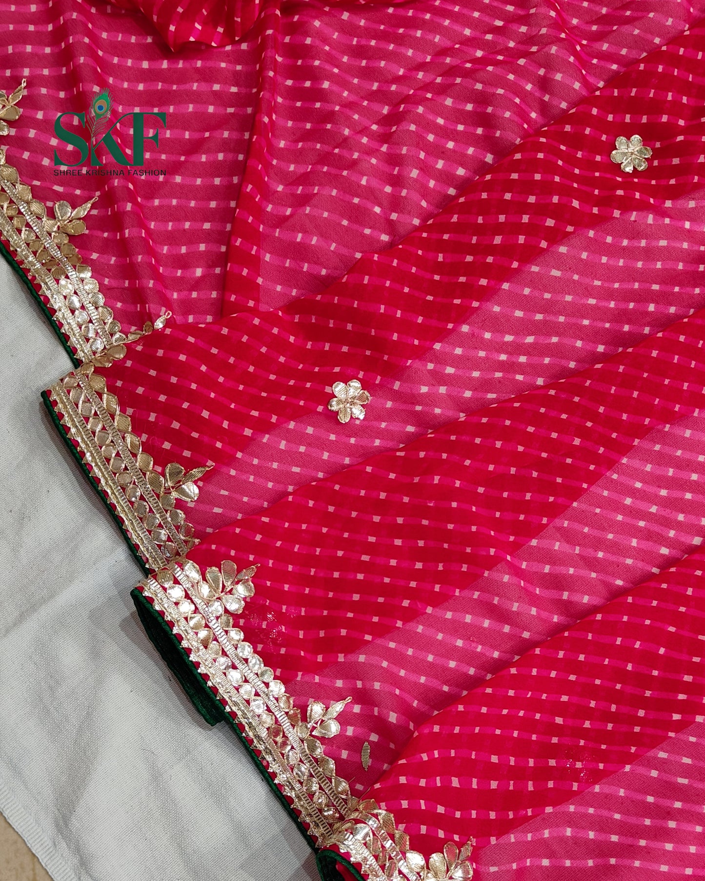 GEORGETTE MODHA LEHRIYA GOTTAPATTI WORK RANIPINK SAREE BY SKFBHOLUBHAI