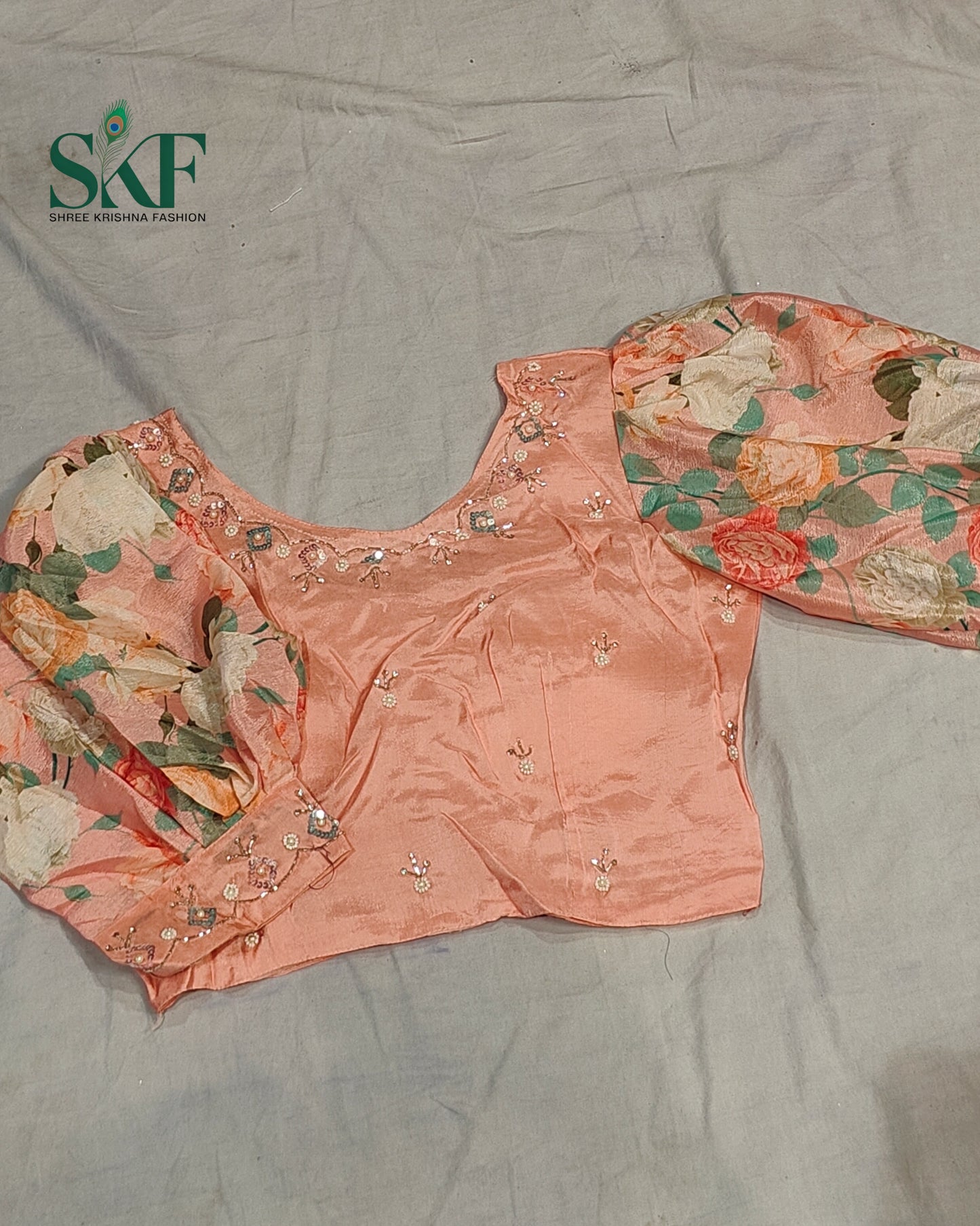 CHINON FLORAL DIGITAL PRINT HANDWORK BLUSHPINK SAREE BY SKFBHOLUBHAI