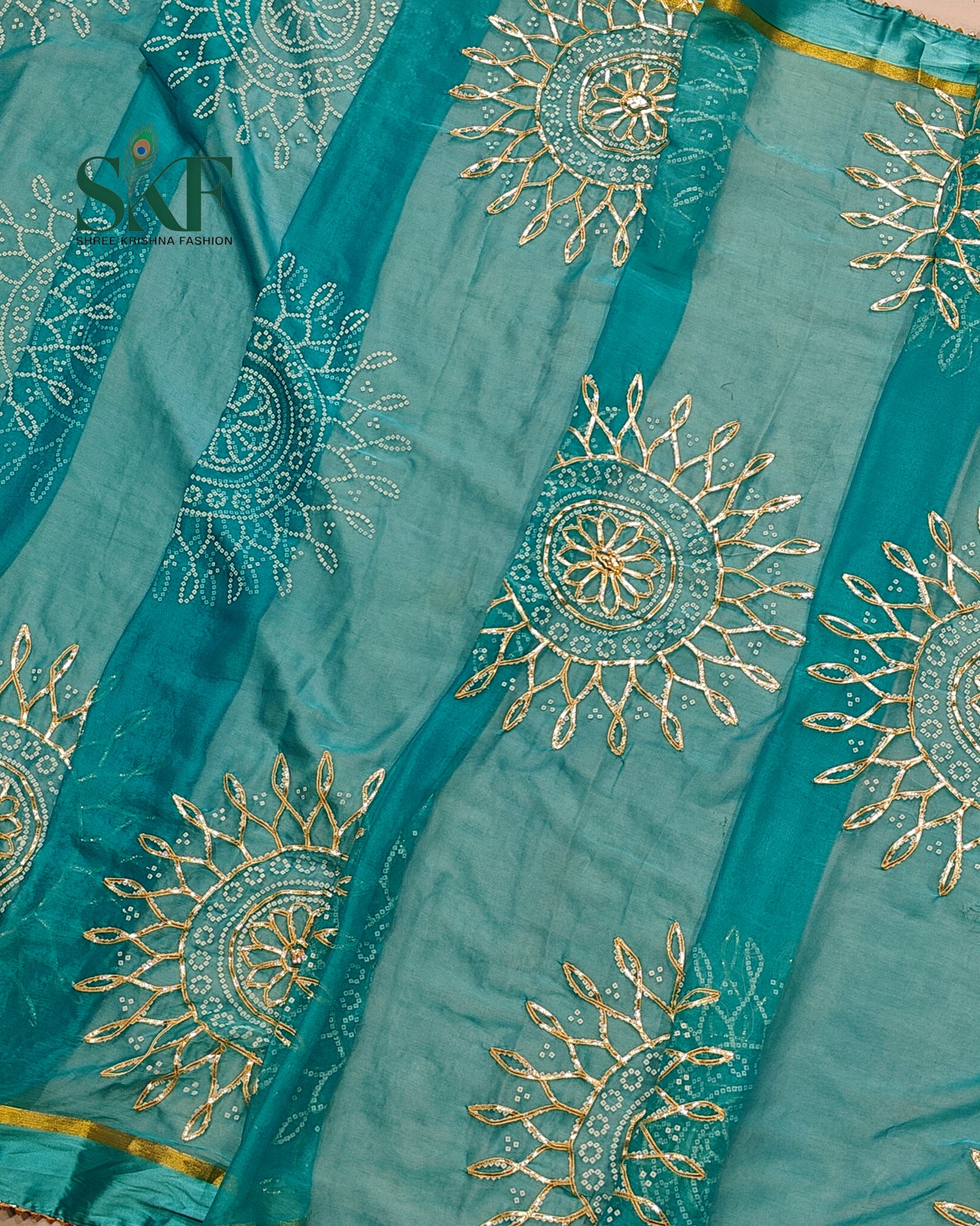 DIAMOND CHIFFON BHANDHANI KACHAGOTTA WORK SKYBLUE SAREE BY SKFBHOLUBHAI