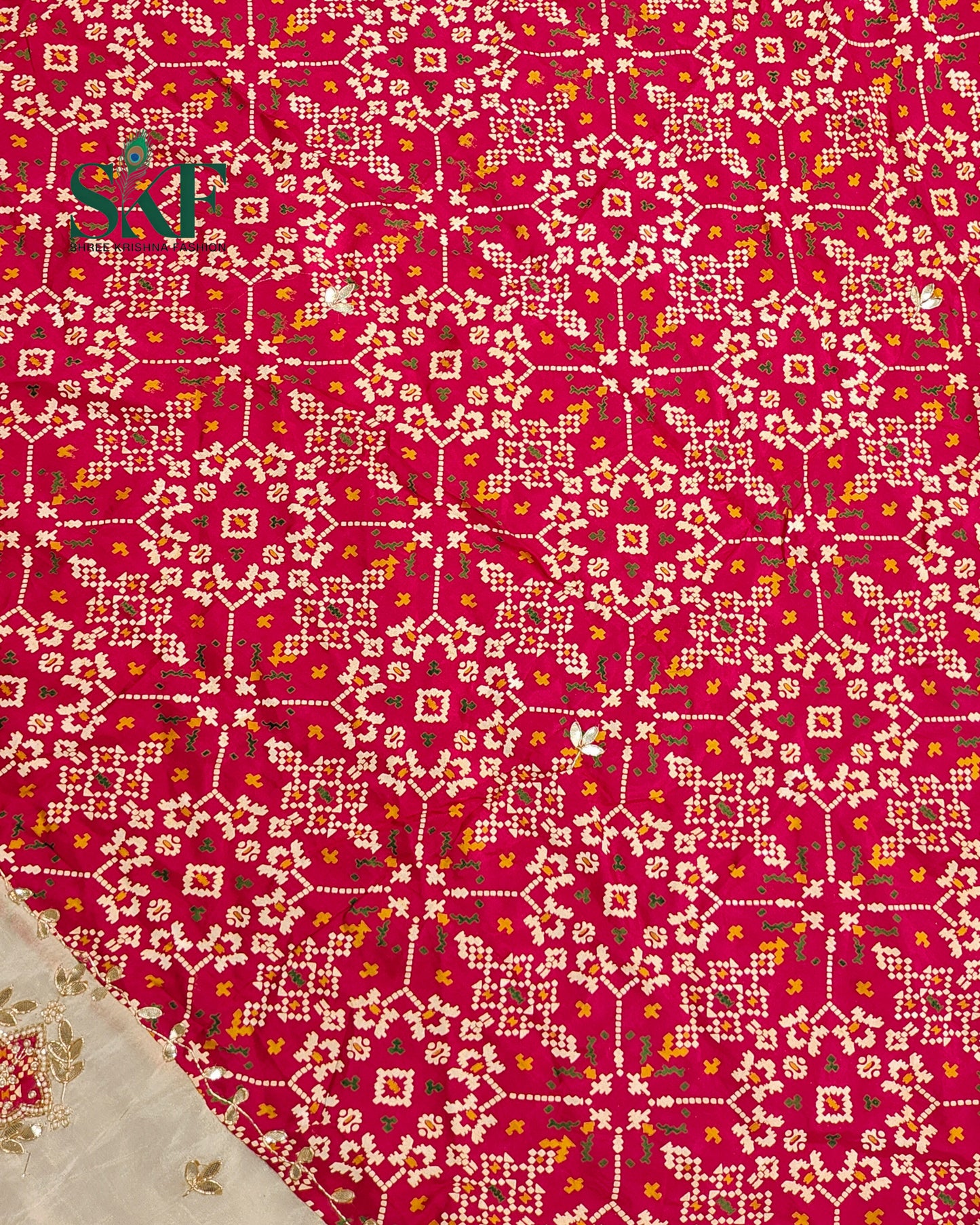 TUSSAR SILK PATOLA PRINT GOTTA HANDWORK BORDER RANI PINK SAREE BY SKFBHOLUBHAI
