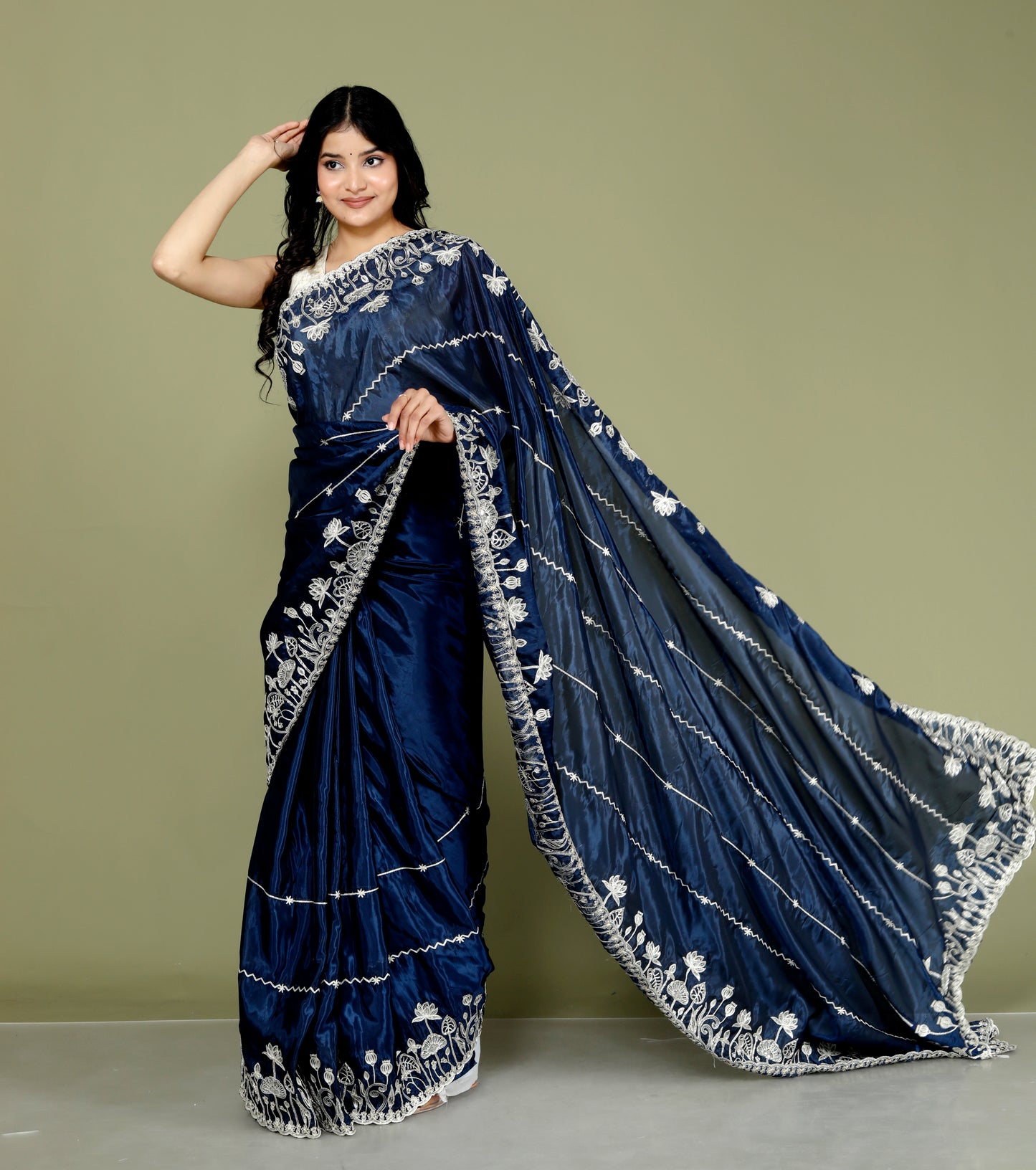 HO SILK ZARI EMBROIDRY HANDWORK NAVY BLUE SAREE BY SKFBHOLUBHAI
