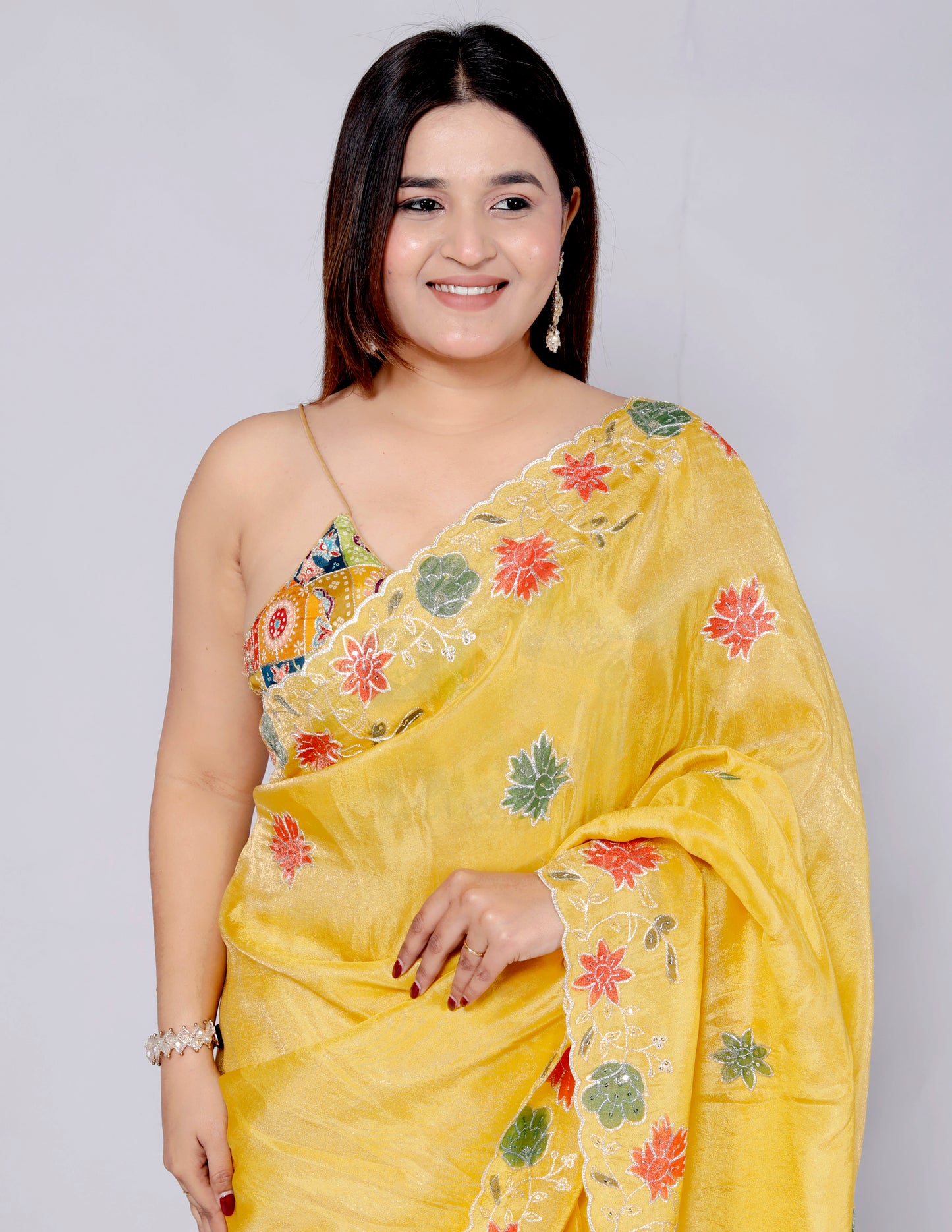 HO SILK HAND PAINTED ZARI OUTLINE VIBRANT YELLOW SAREE BY SKFBHOLUBHAI