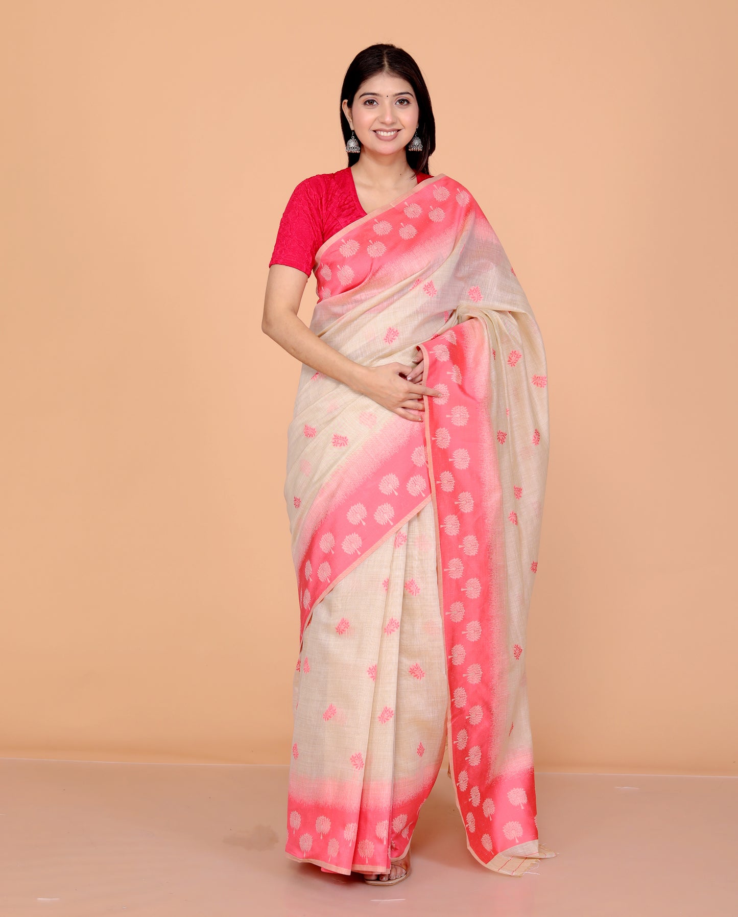 COTTON BLEND WEAVING PINK SAREE BY SKFBHOLUBHAI