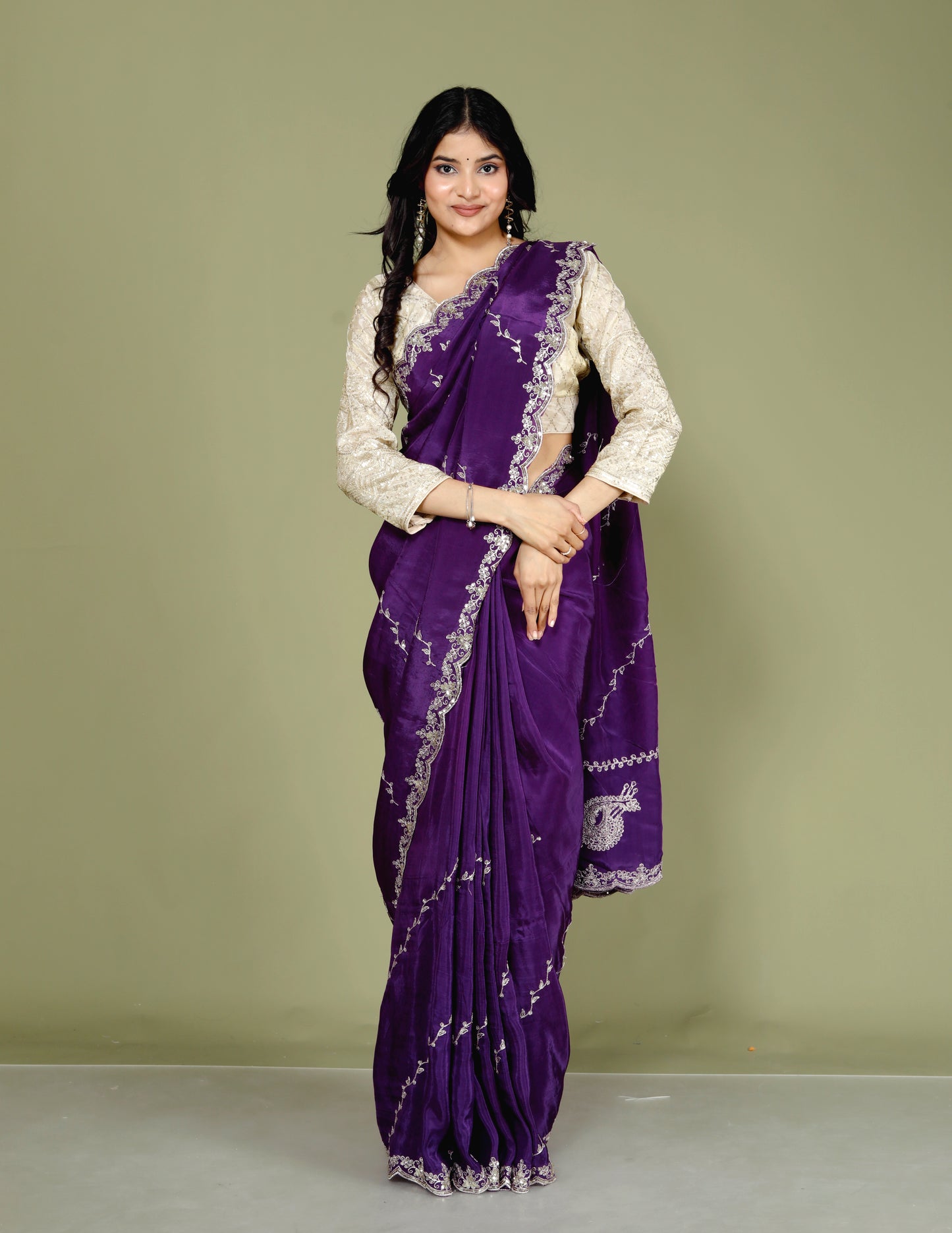 HO SILK ZARI SEQUENCE EMBROIDERY RICH PURPLE SAREE BY SKFBHOLUBHAI