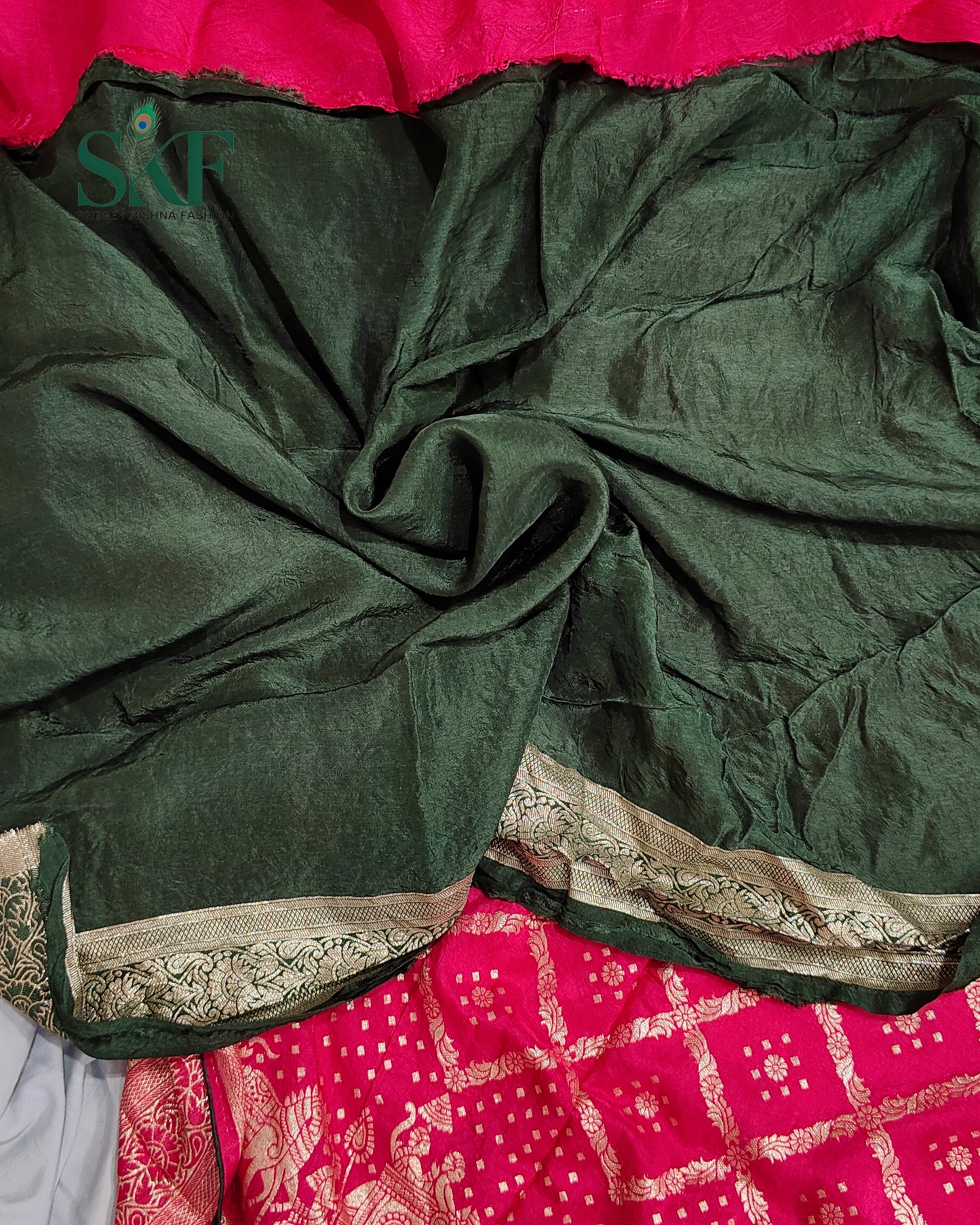 DOLA SILK MOTIF JAAL WEAVING WORK RANIPINK SAREE BY SKFBHOLUBHAI