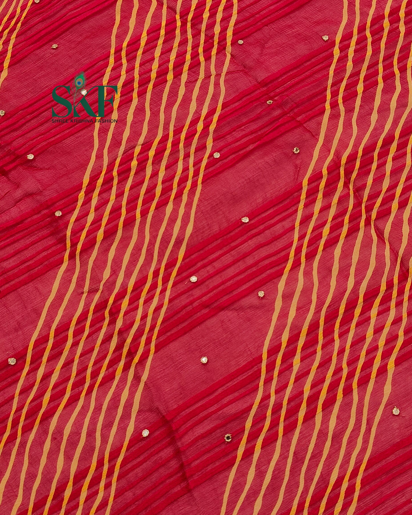 CHIFFON VISCOSE LEHRIYA AARI MIRROR LINEING WORK RANIPINK SAREE BY SKFBHOLUBHAI
