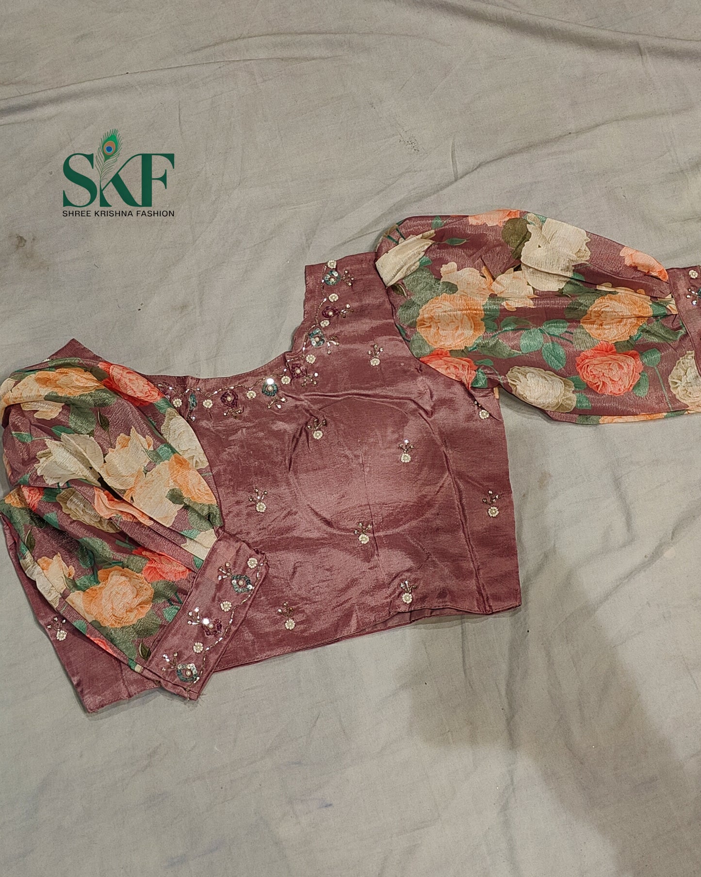 CHINON FLORAL DIGITAL PRINT HANDWORK LAVENDER SAREE BY SKFBHOLUBHAI