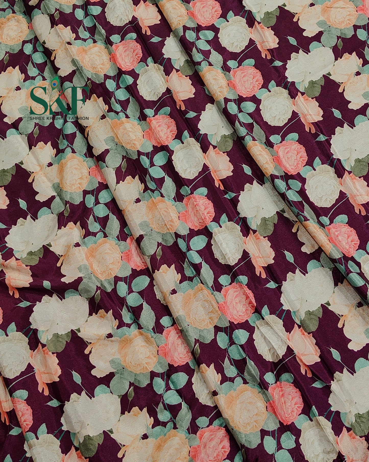CHINON FLORAL DIGITAL PRINT HANDWORK SEEGREEN SAREE BY SKFBHOLUBHAI