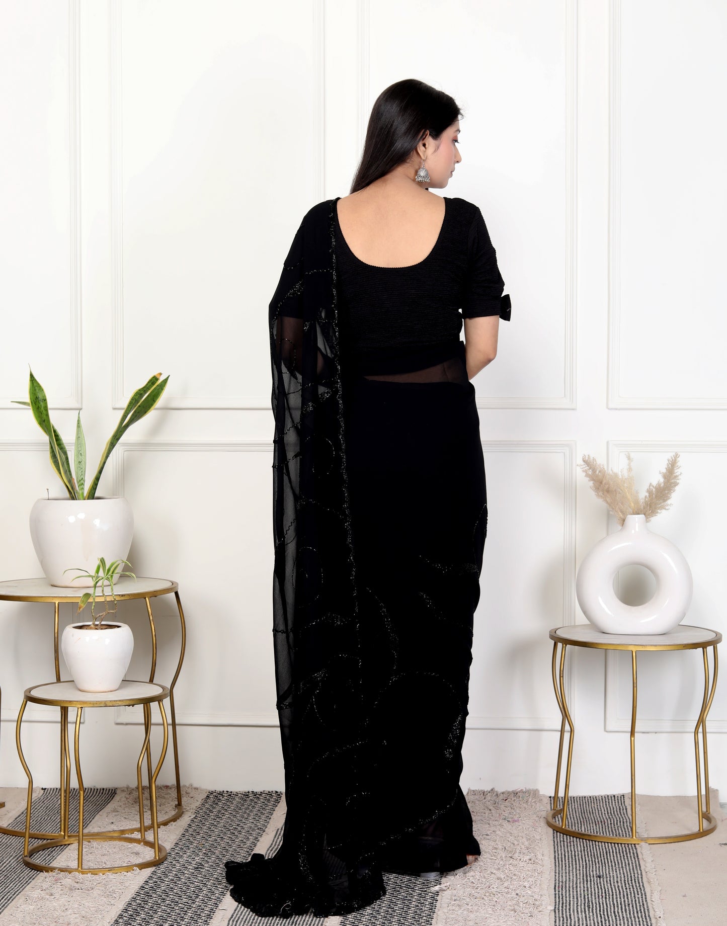 GEORGETTE BLACK KARDANA JAAL HANDWORK SAREE BY SKFBHOLUBHAI