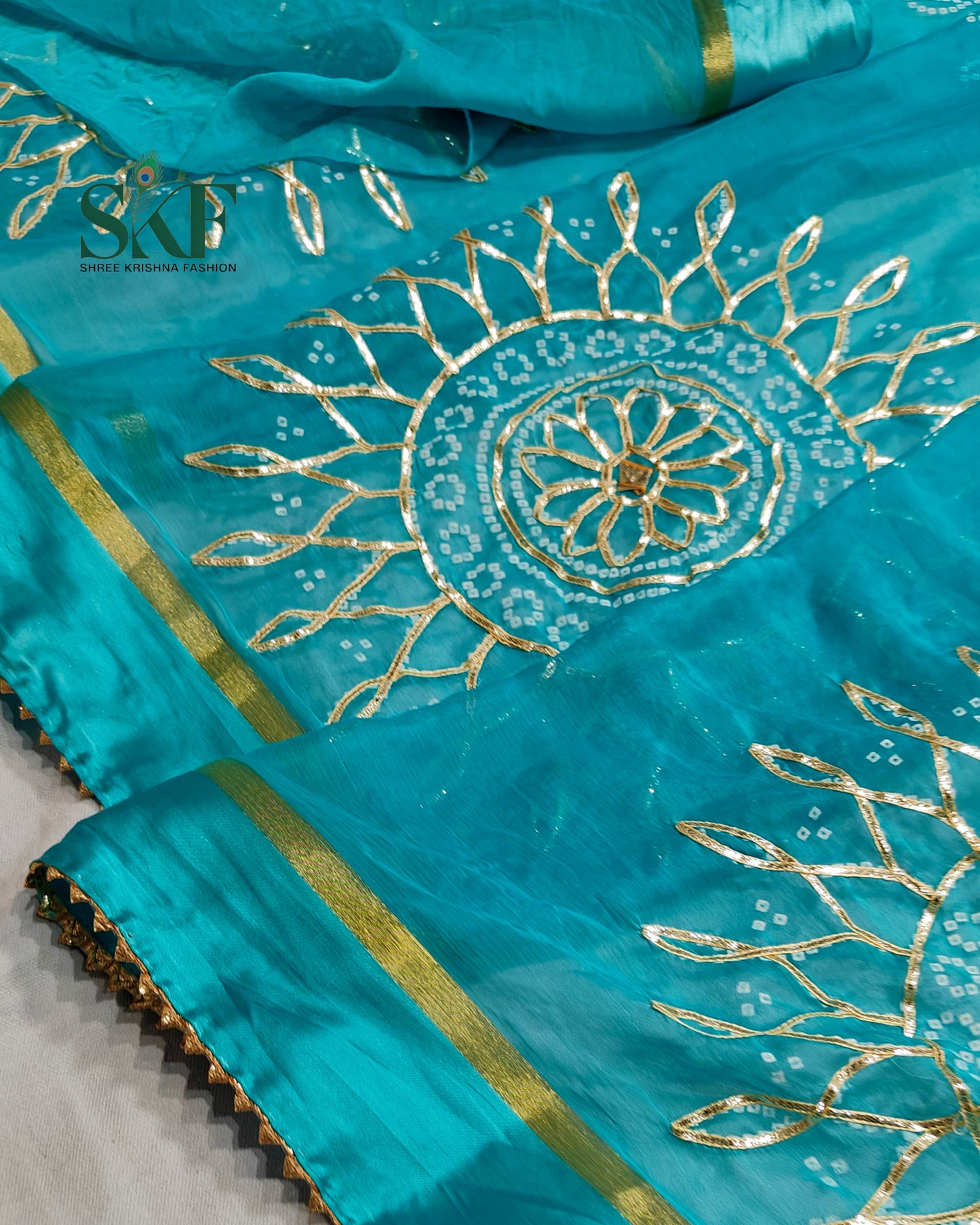 DIAMOND CHIFFON BHANDHANI KACHAGOTTA WORK SKYBLUE SAREE BY SKFBHOLUBHAI