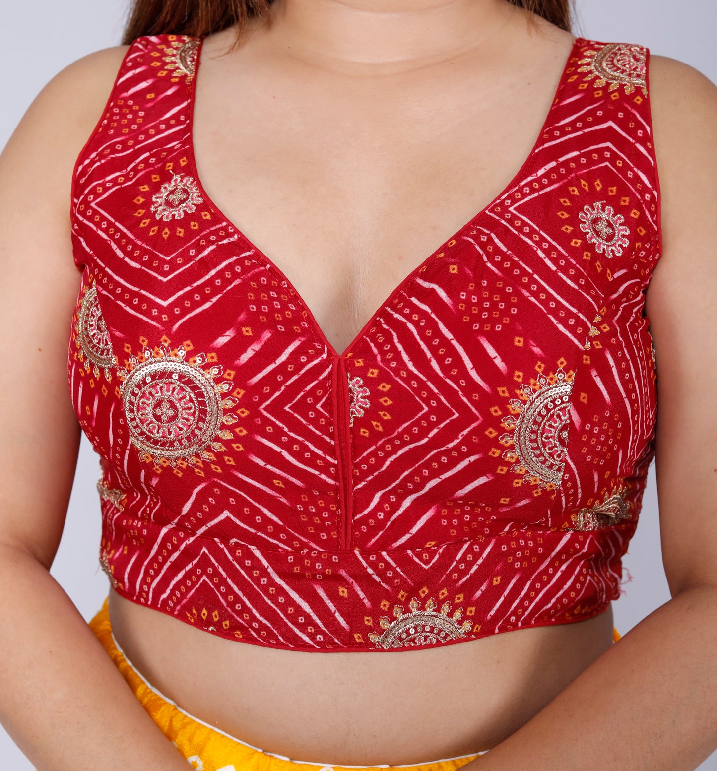 CHINON ZARI EMBROIDERY BHANDHANI BLOUSE BY SKFBHOLUBHAI
