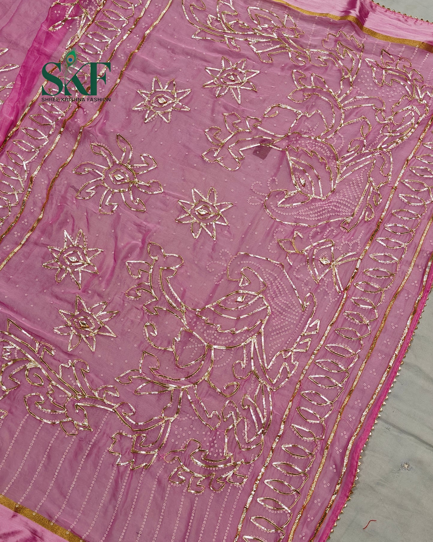 DIAMOND CHIFFON BHANDHANI KACHAGOTTA WORK PINK SAREE BY SKFBHOLUBHAI