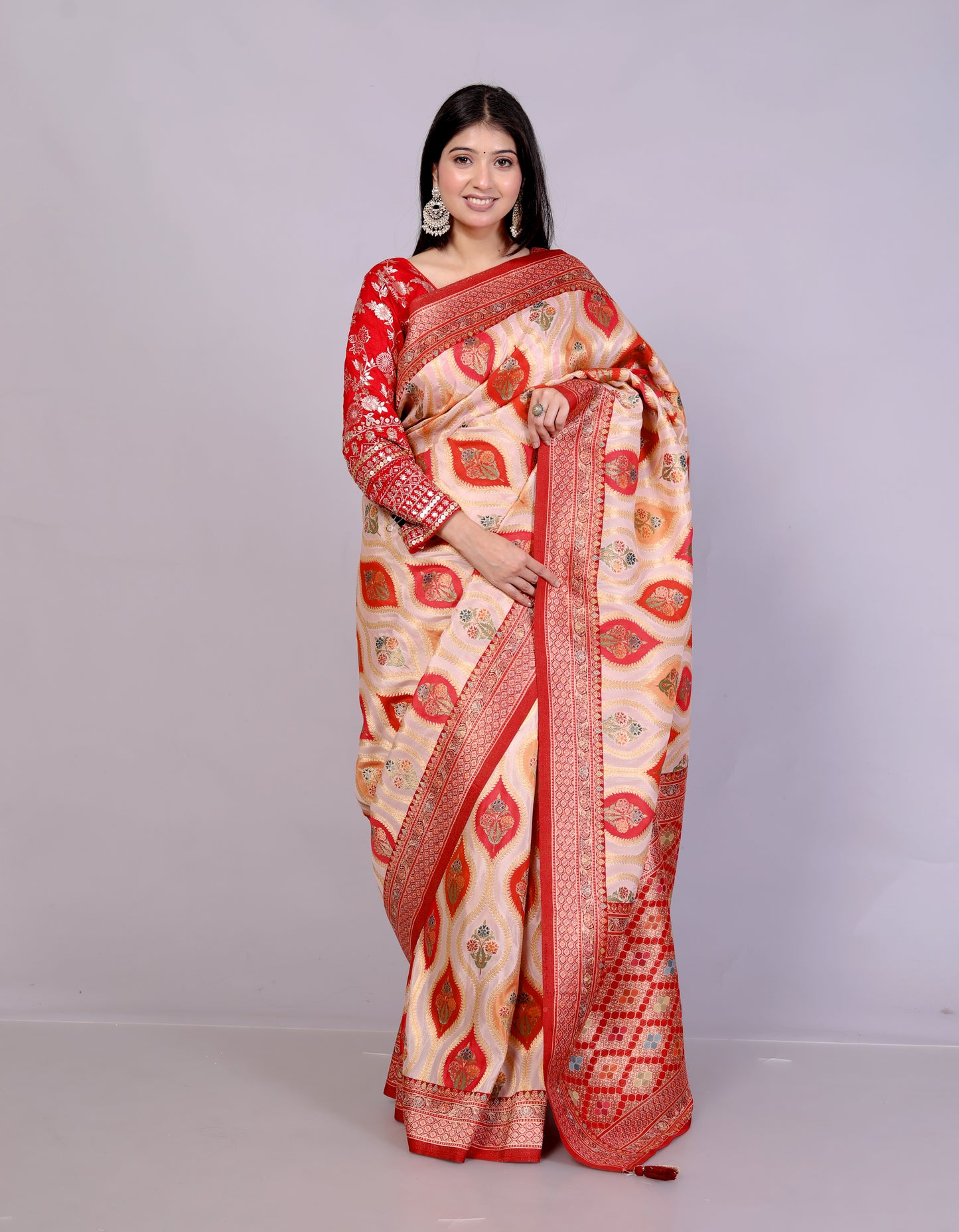 JAMDHANI SILK MULTI WEAVING RED SAREE BY SKFBHOLUBHAI