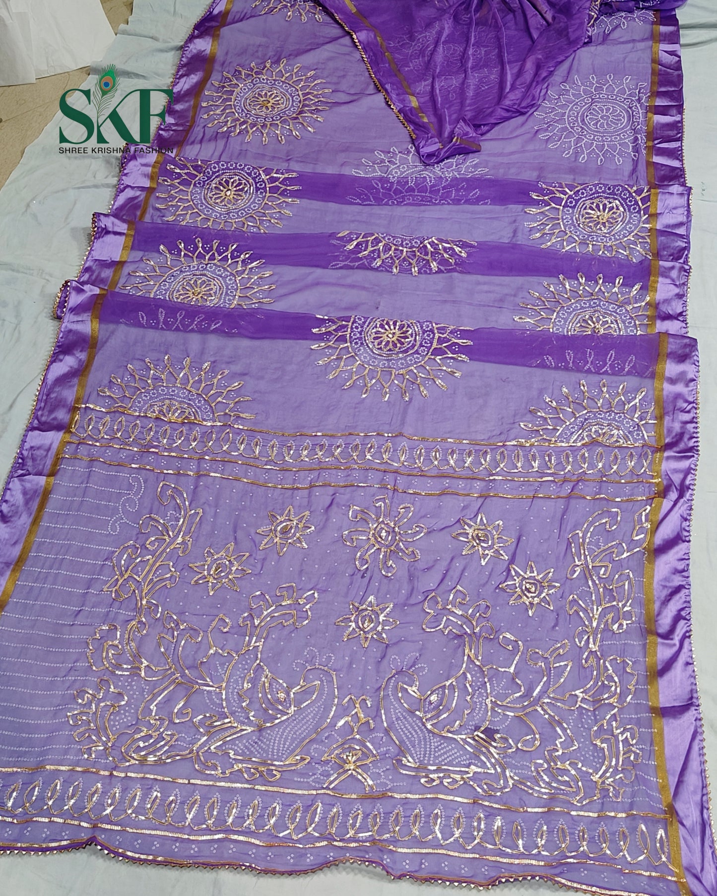 DIAMOND CHIFFON BHANDHANI KACHAGOTTA WORK LAVENDER SAREE BY SKFBHOLUBHAI