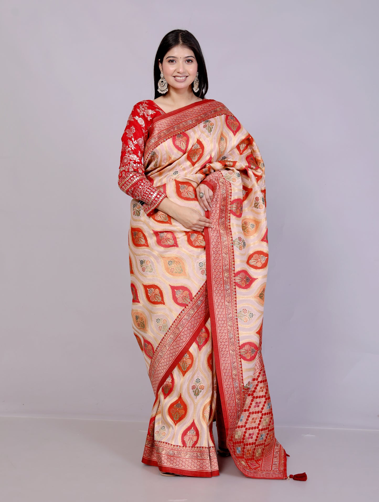 JAMDHANI SILK MULTI WEAVING RED SAREE BY SKFBHOLUBHAI