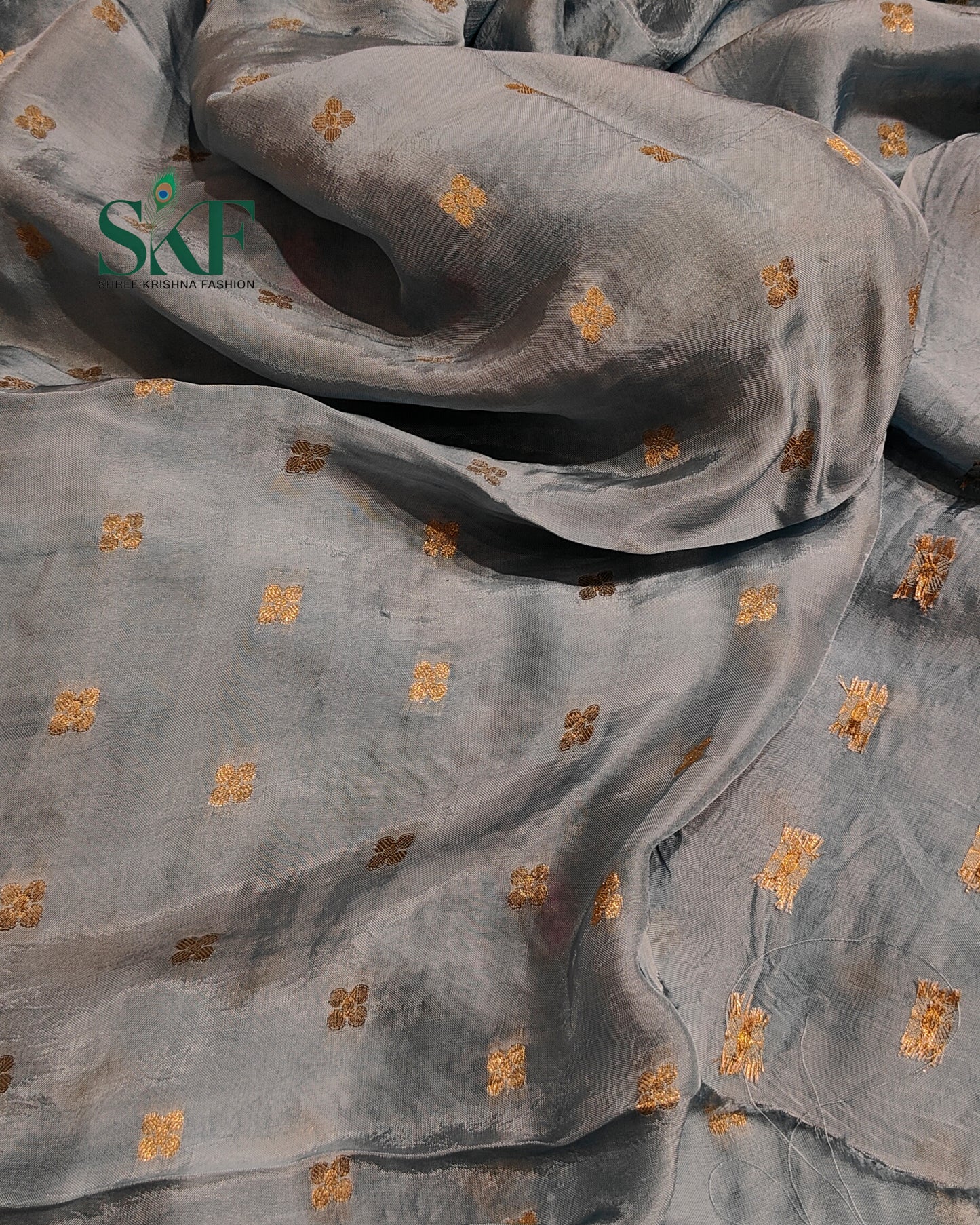CHINON SEQUENCE EMBROIDERY WEAVING WORK ICE BLUE SAREE BY SKFBHOLUBHAI