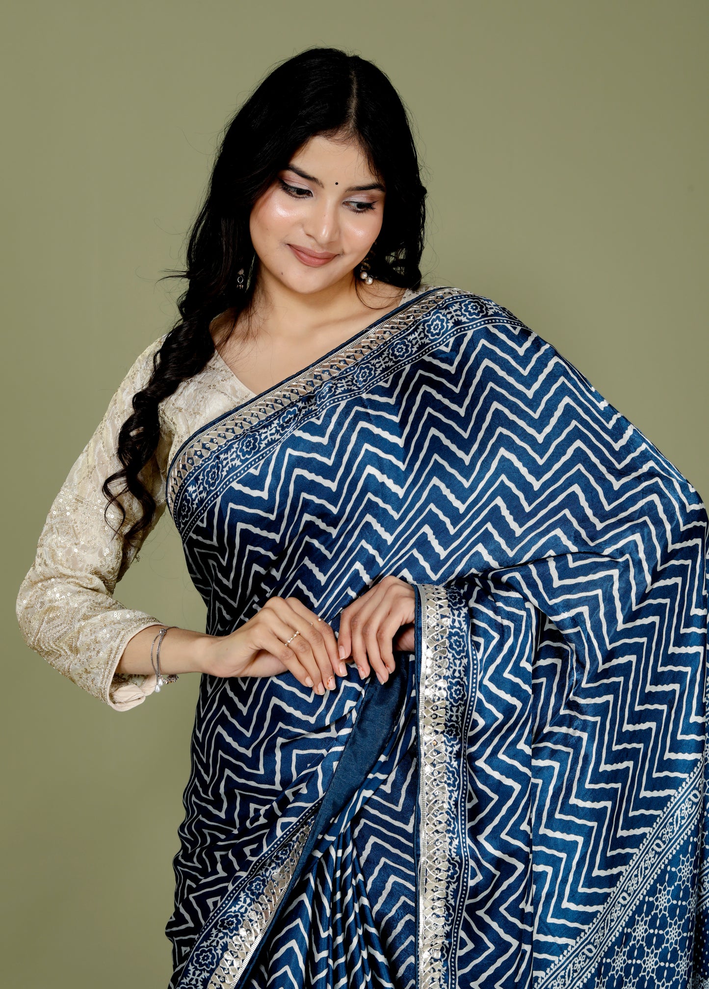 GAJJI SILK LEHRIYA GOTTAWORK BLUE SAREE BY SKFBHOLUBHAI