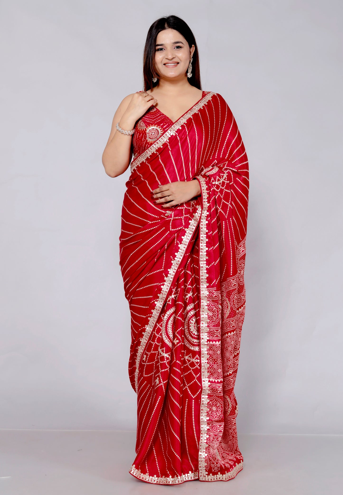 GAJJI SILK BHANDHANI GOTTAWORK RED SAREE BY SKFBHOLUBHAI