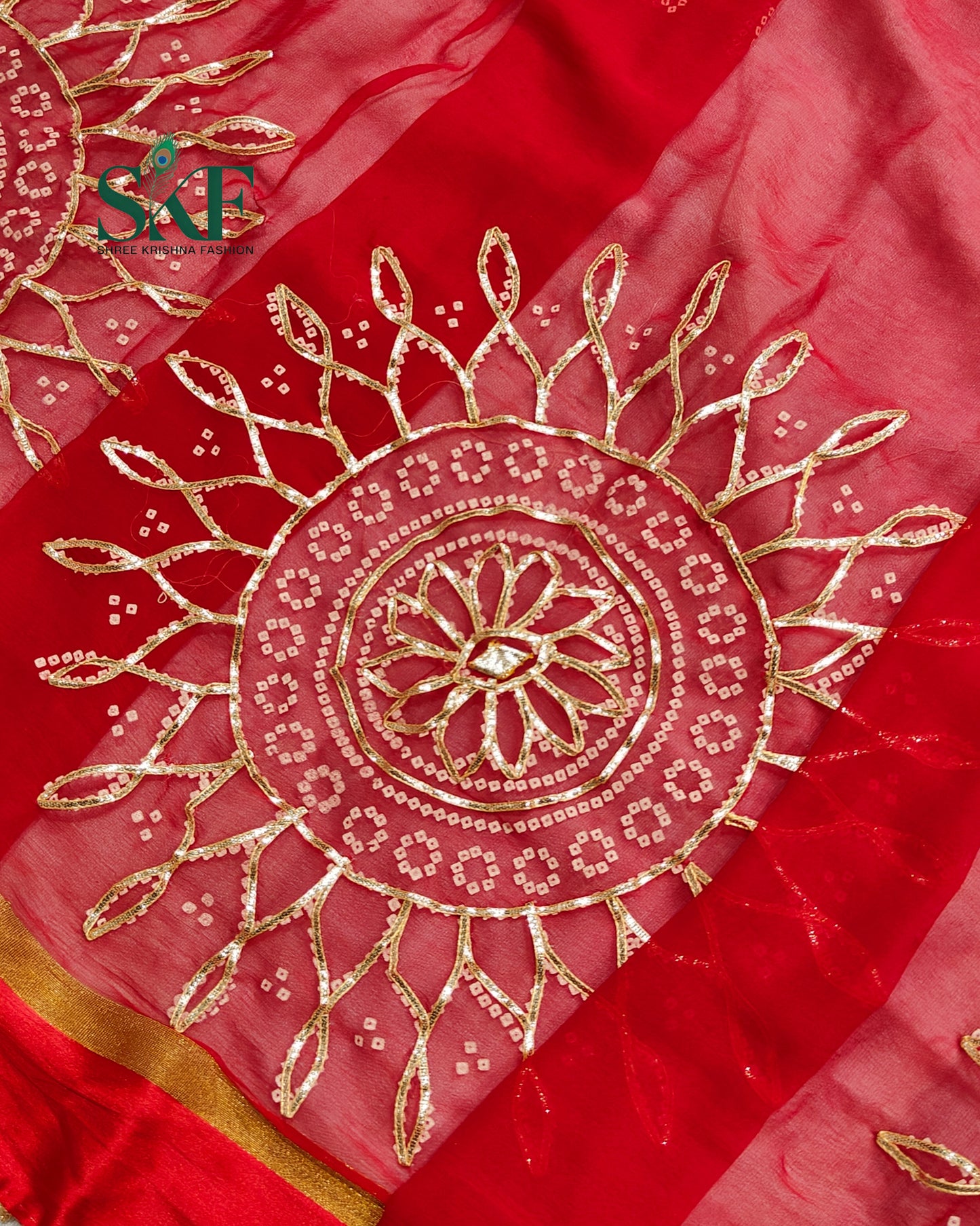 DIAMOND CHIFFON BHANDHANI KACHAGOTTA WORK RED SAREE BY SKFBHOLUBHAI