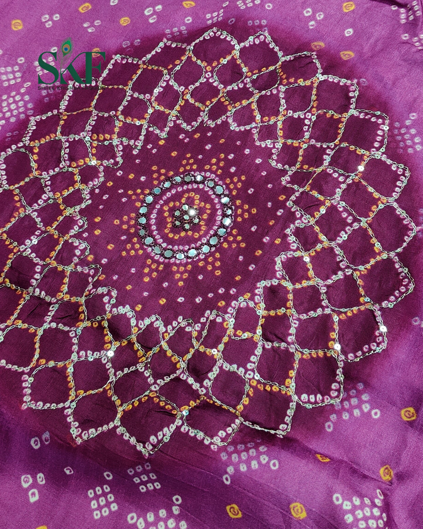 HO SILK BHANDHANI MIRROR WORK TWO TONE PURPLE AND WINE SAREE BY SKFBHOLUBHAI