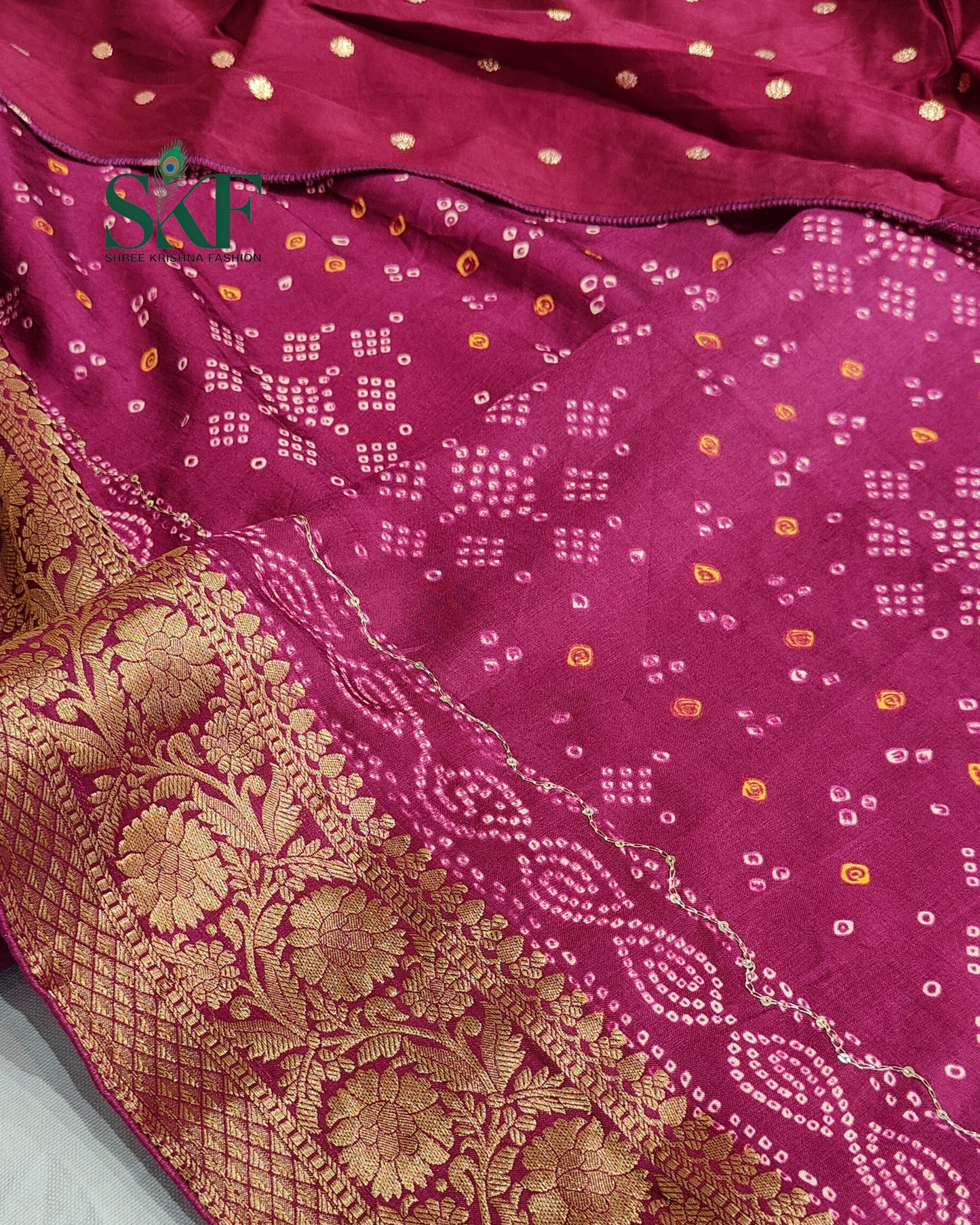 HO SILK BHANDHANI MIRROR WORK TWO TONE PURPLE AND WINE SAREE BY SKFBHOLUBHAI