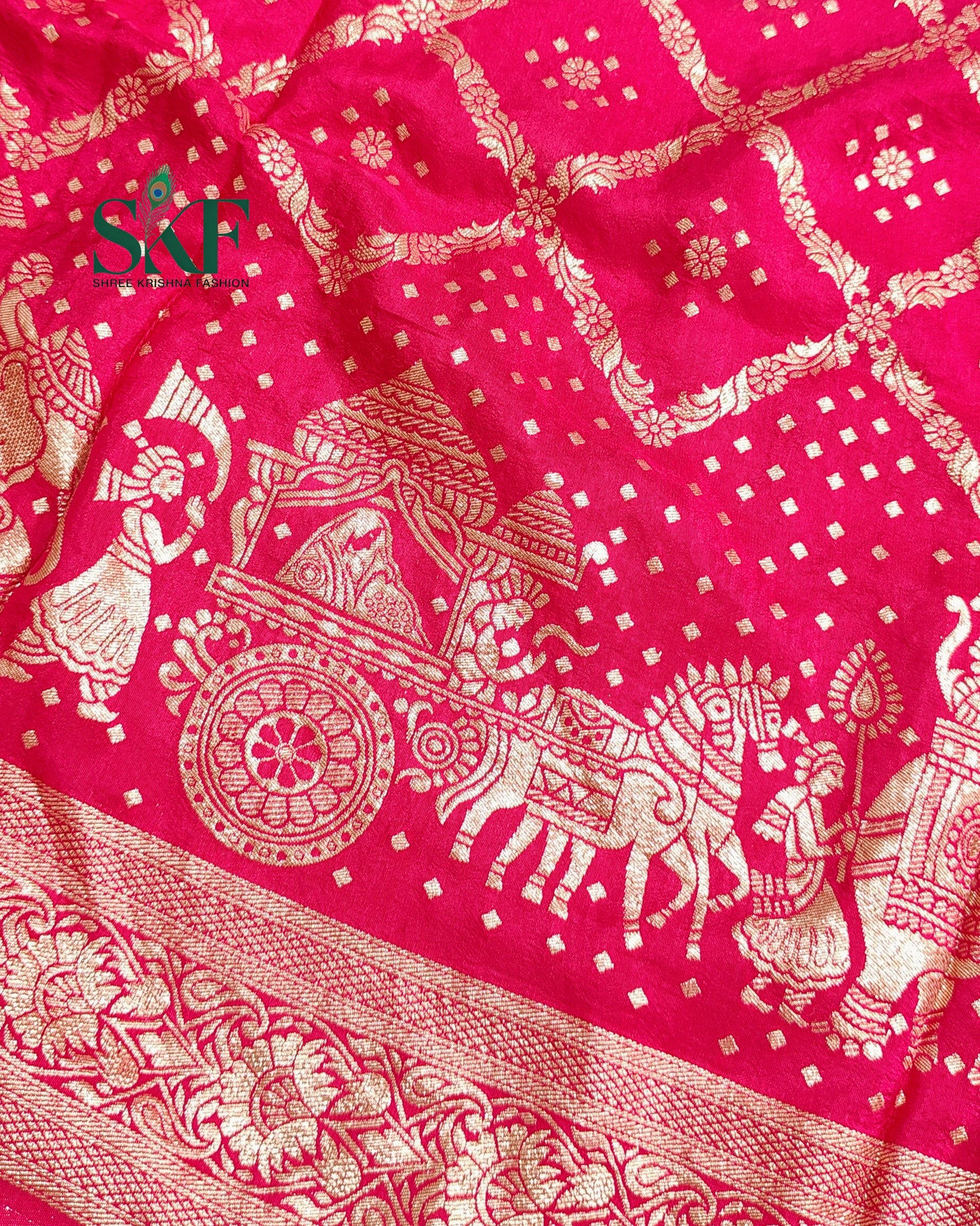 DOLA SILK MOTIF JAAL WEAVING WORK RANIPINK SAREE BY SKFBHOLUBHAI
