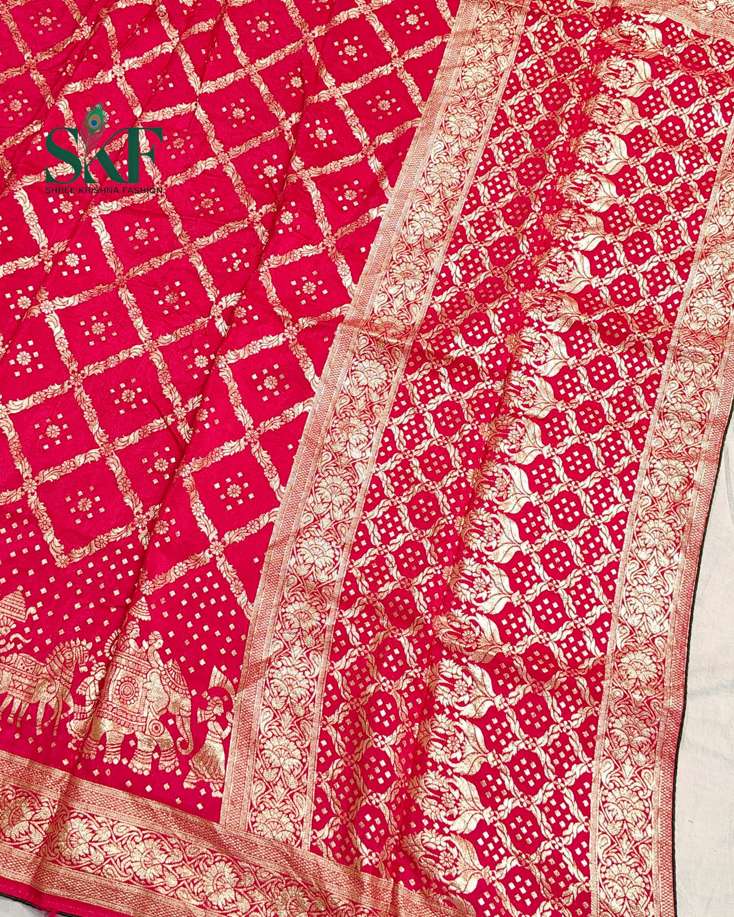DOLA SILK MOTIF JAAL WEAVING WORK RANIPINK SAREE BY SKFBHOLUBHAI