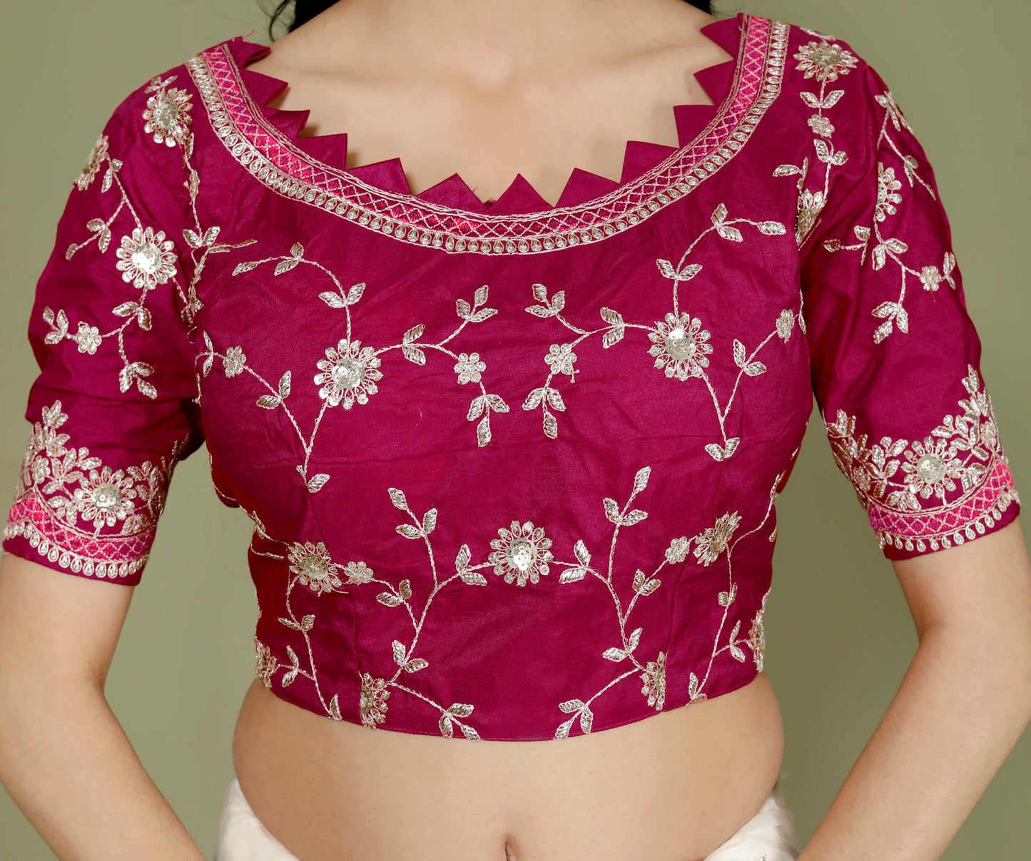 NEAT ORGANZA ZARI EMBROIDERY CUTWORK STICH BLOUSE IVORY SAREE BY SKFBHOLUBHAI