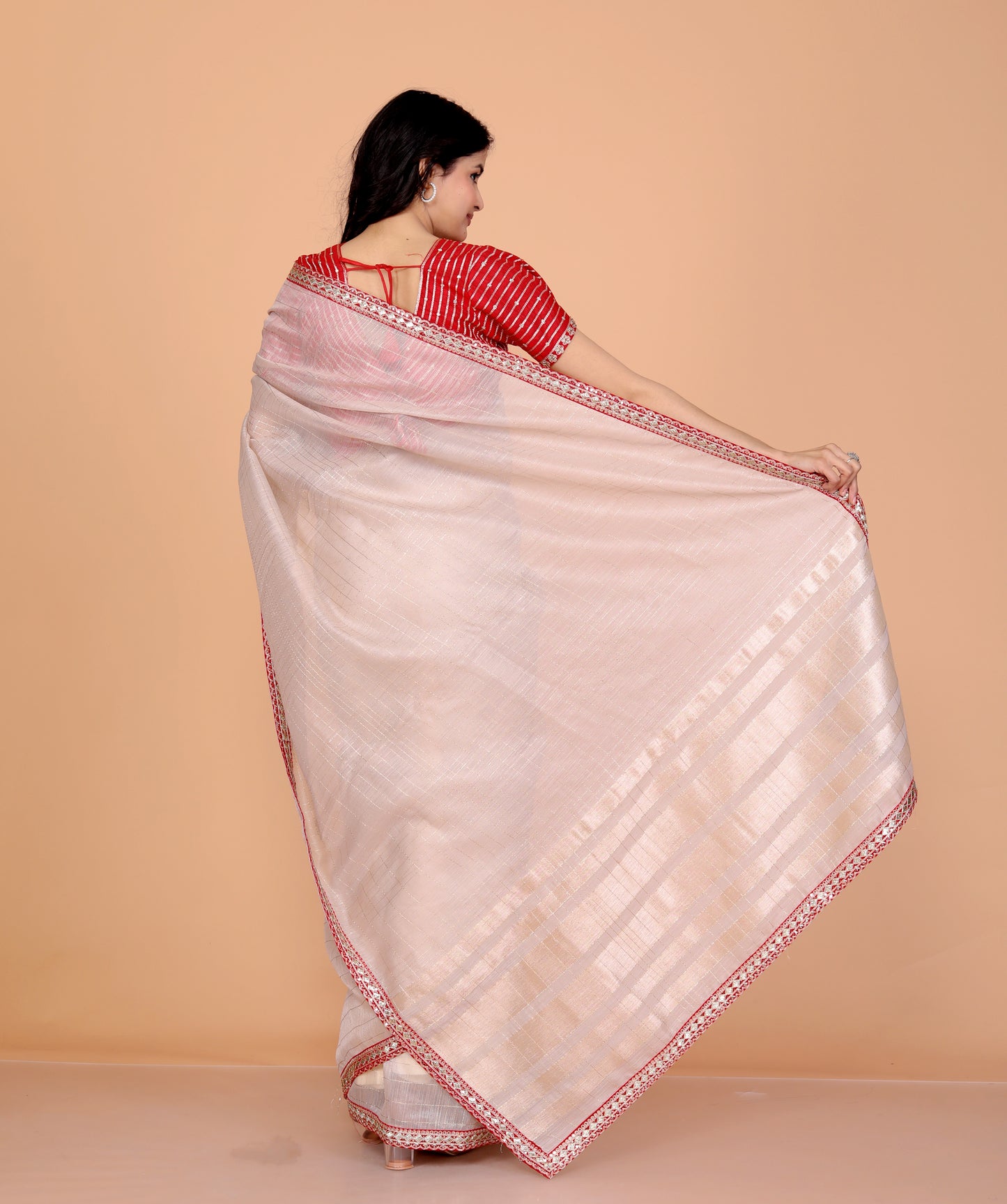 JUTT SILK WEAVING STICH BLOUSE IVORY GOLD SAREE BY SKFBHOLUBHAI