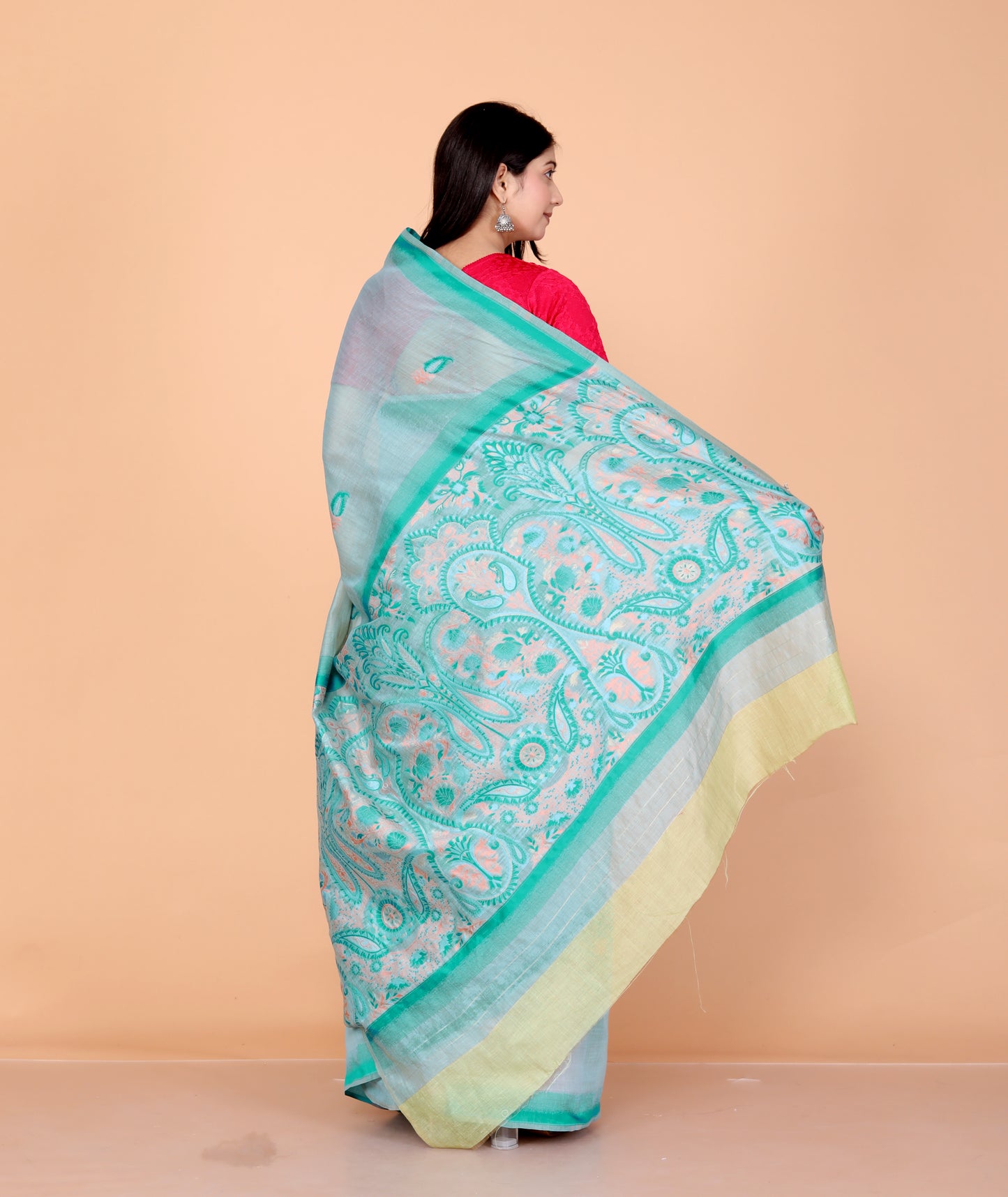 COTTON BLEND WEAVING FIROZI SAREE BY SKFBHOLUBHAI