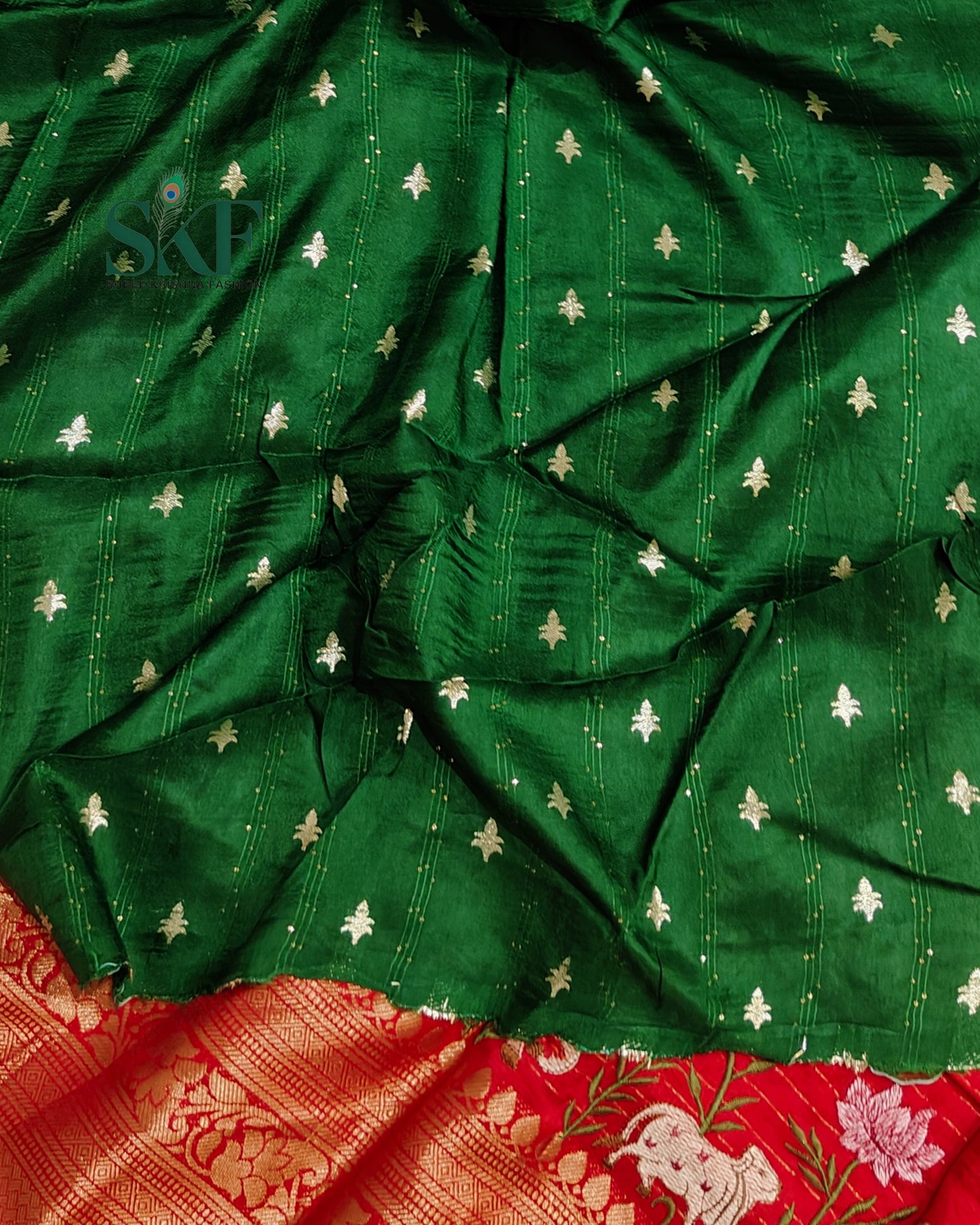 DOLA SILK MOTIF EMBROIDERY PANEL WEAVING BORDER WORK RED SAREE BY SKFBHOLUBHAI