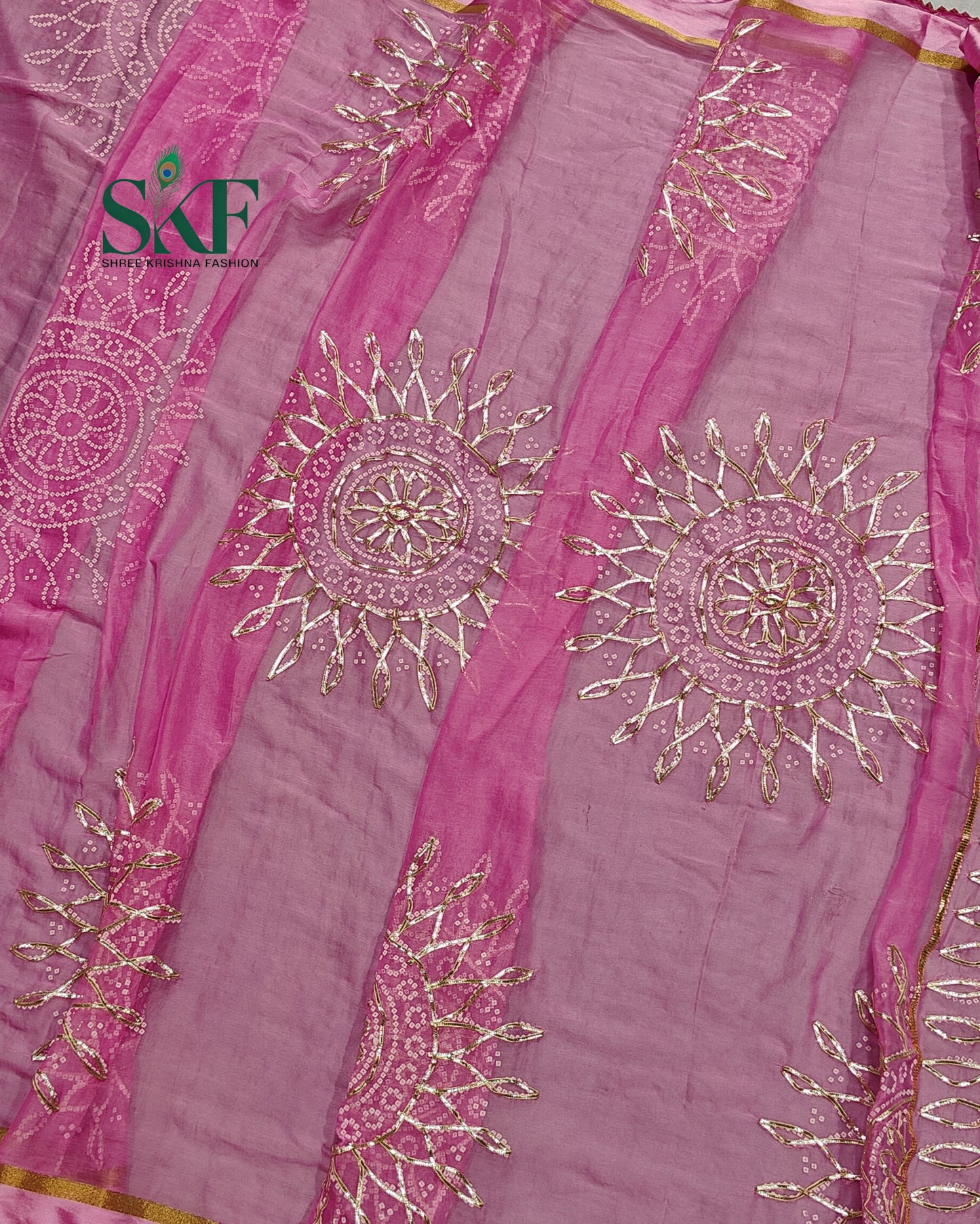DIAMOND CHIFFON BHANDHANI KACHAGOTTA WORK PINK SAREE BY SKFBHOLUBHAI