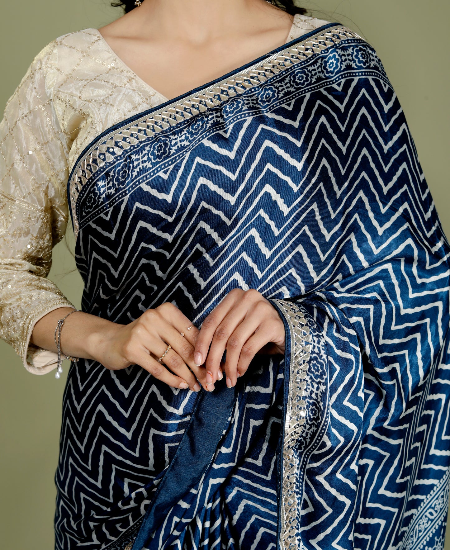 GAJJI SILK LEHRIYA GOTTAWORK BLUE SAREE BY SKFBHOLUBHAI