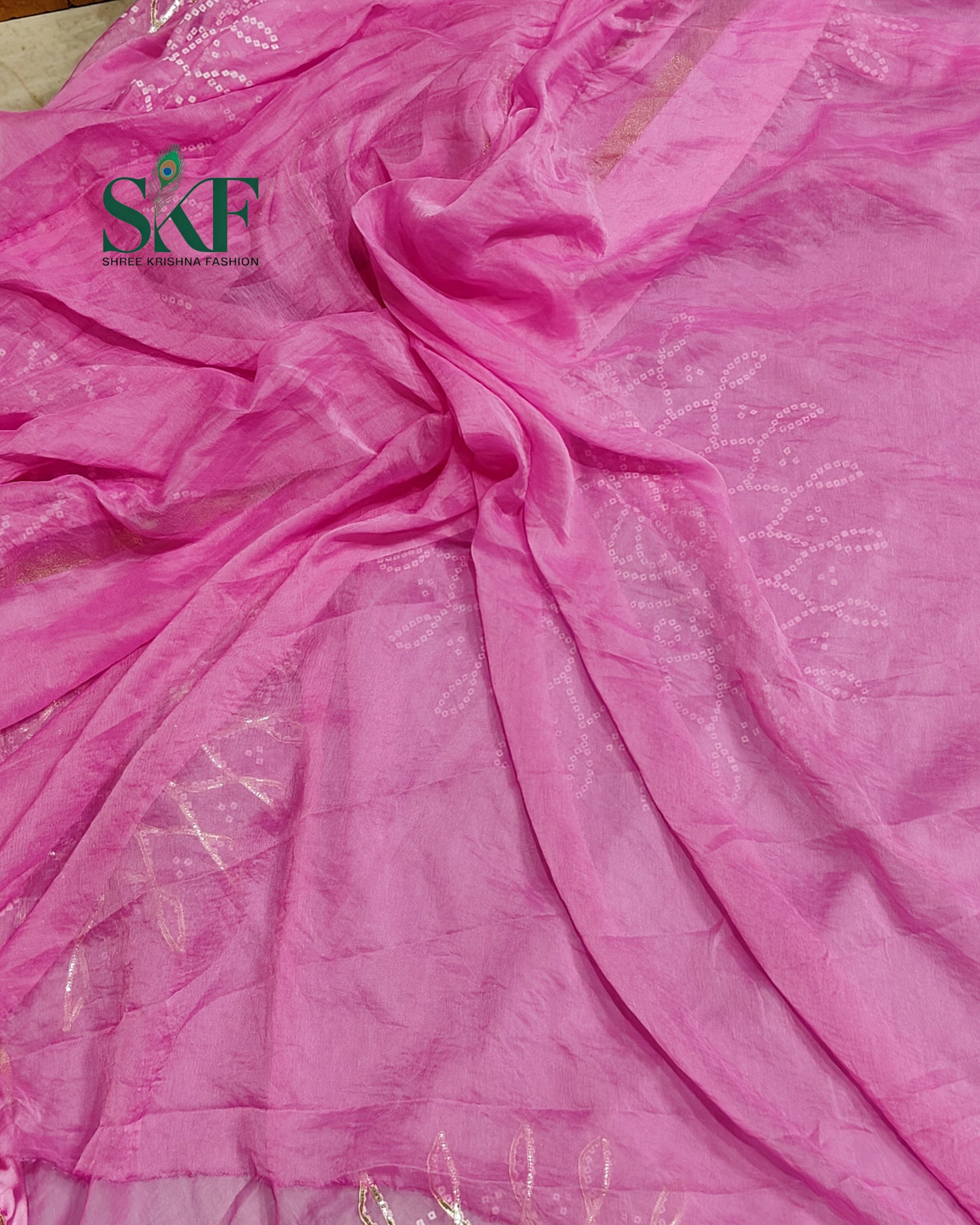 DIAMOND CHIFFON BHANDHANI KACHAGOTTA WORK PINK SAREE BY SKFBHOLUBHAI
