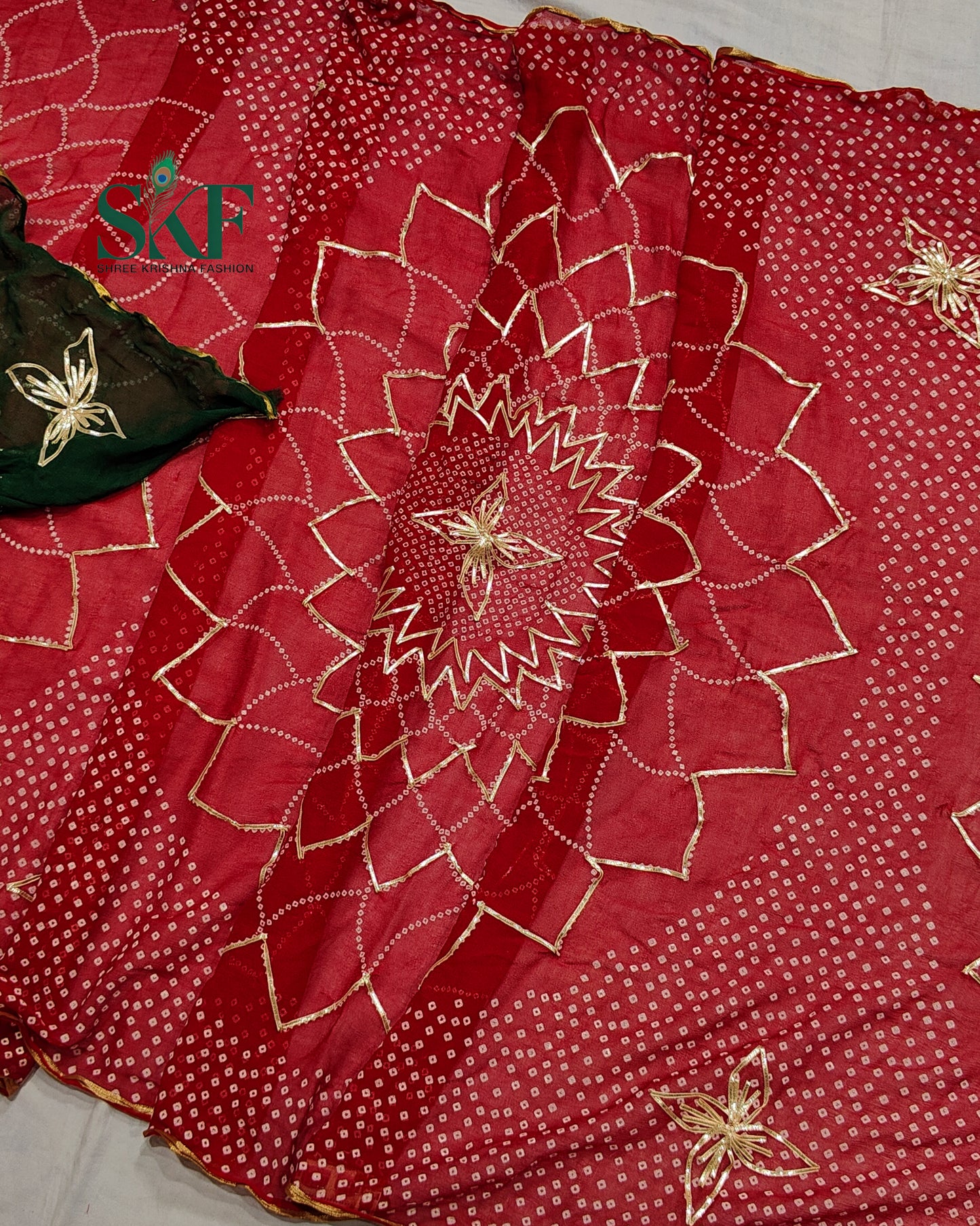 VISCOSS GEORGETTE CHAKRA BHANDHANI KACHAGOTTA WORK MEHROON SAREE BY SKFBHOLUBHAI