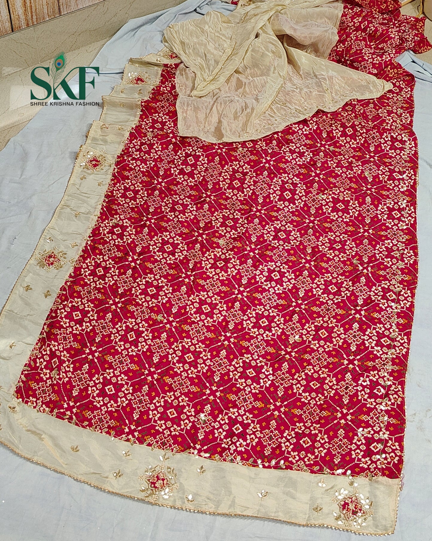 TUSSAR SILK PATOLA PRINT GOTTA HANDWORK BORDER RANI PINK SAREE BY SKFBHOLUBHAI