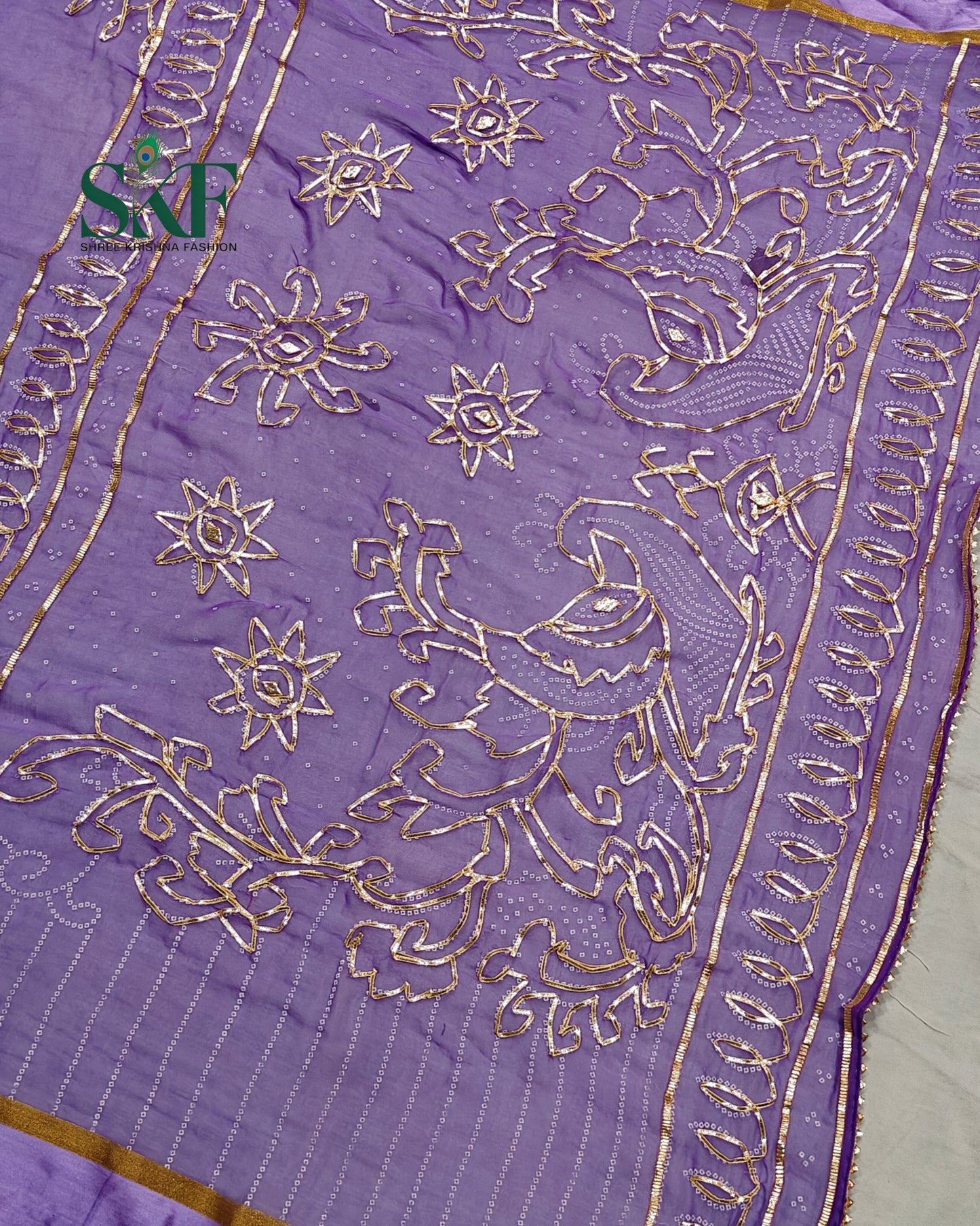 DIAMOND CHIFFON BHANDHANI KACHAGOTTA WORK LAVENDER SAREE BY SKFBHOLUBHAI