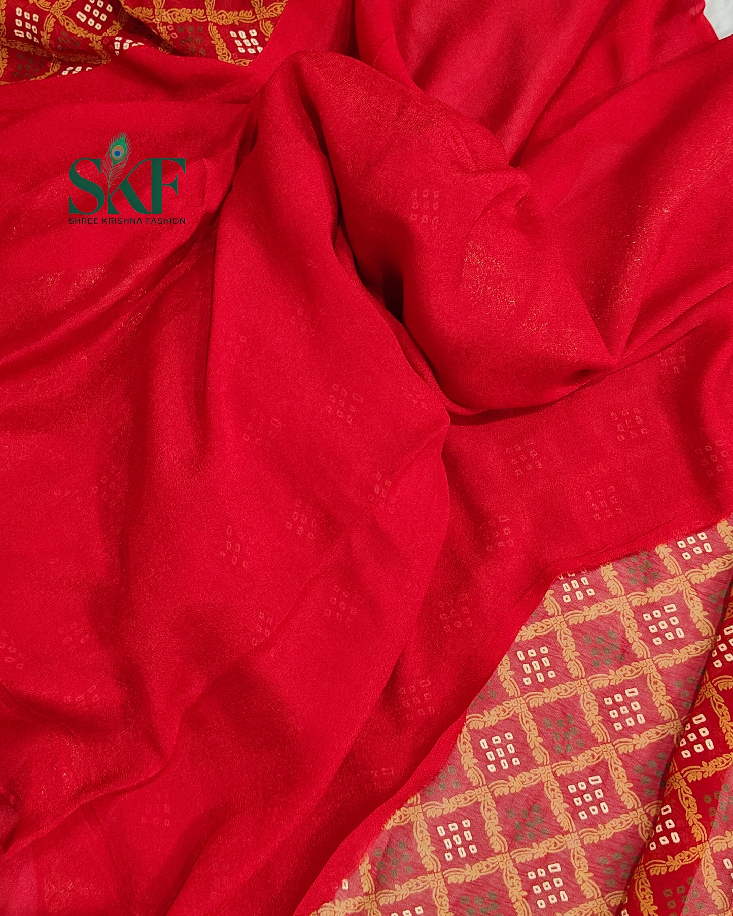 KHADI NEEM JARI GEORGETTE BHANDHANI MAHROON SAREE BY SKFBHOLUBHAI
