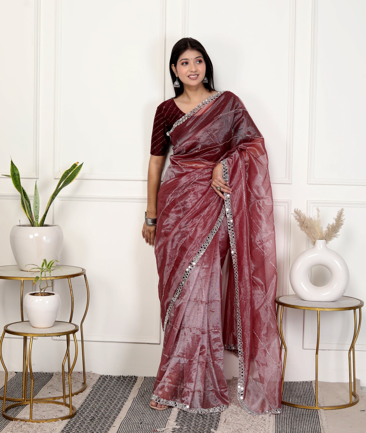 SHIMMER TWILL NET STRIPS HANDWORK SAREE