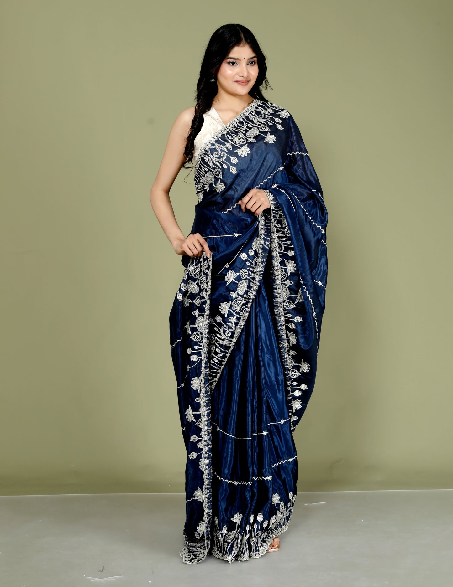 HO SILK ZARI EMBROIDRY HANDWORK NAVY BLUE SAREE BY SKFBHOLUBHAI