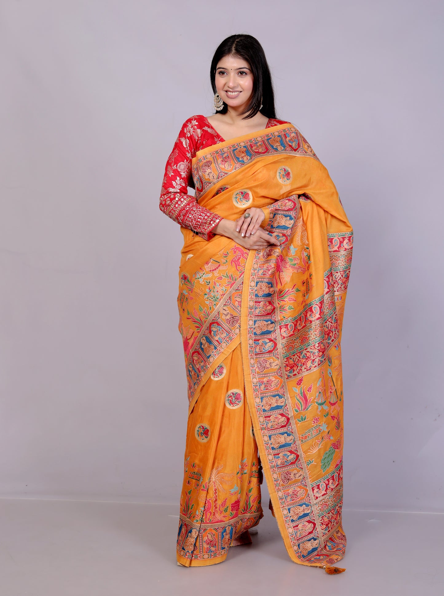 JAMDHANI SILK MULTI WEAVING ORANGE SAREE BY SKFBHOLUBHAI