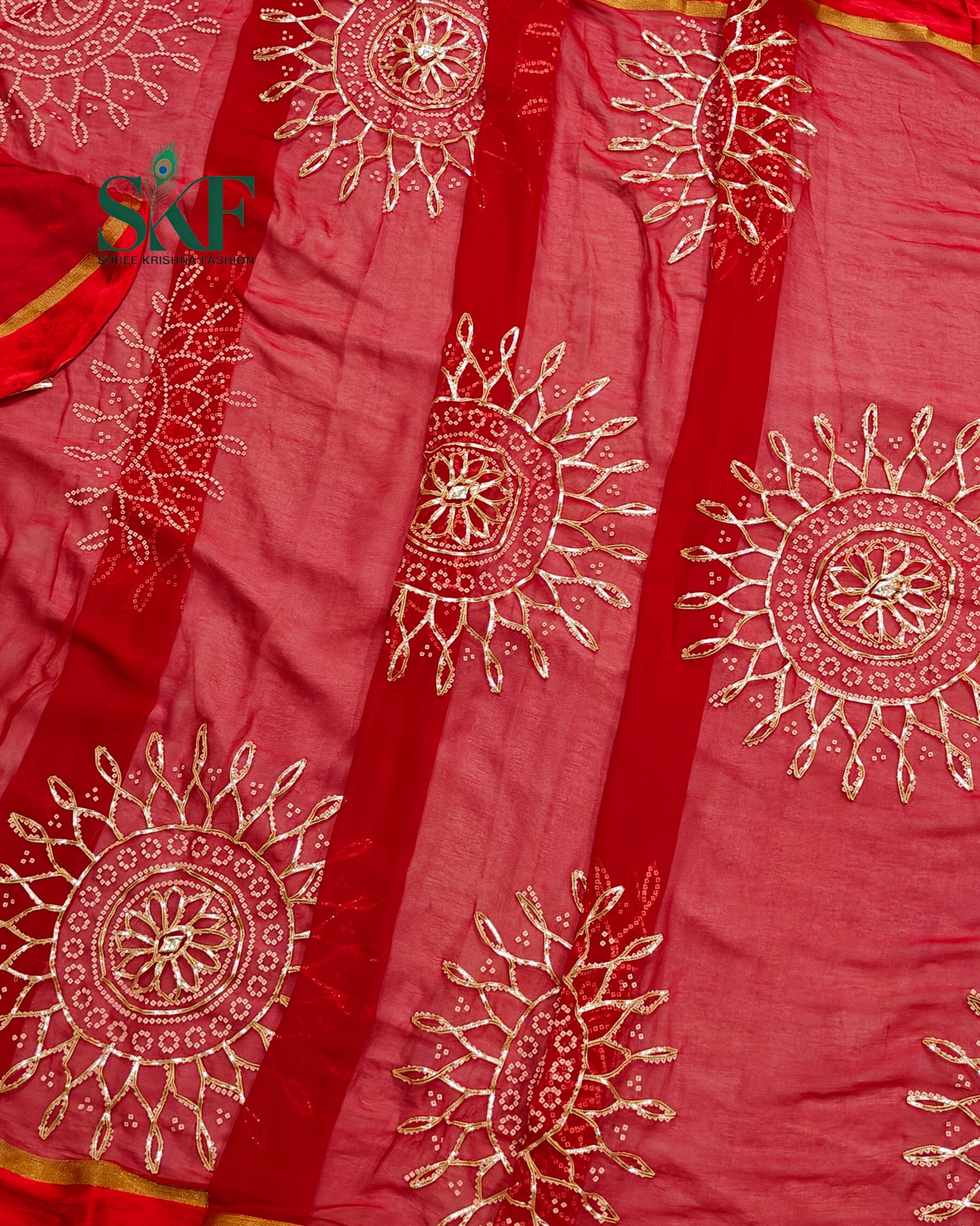 DIAMOND CHIFFON BHANDHANI KACHAGOTTA WORK RED SAREE BY SKFBHOLUBHAI